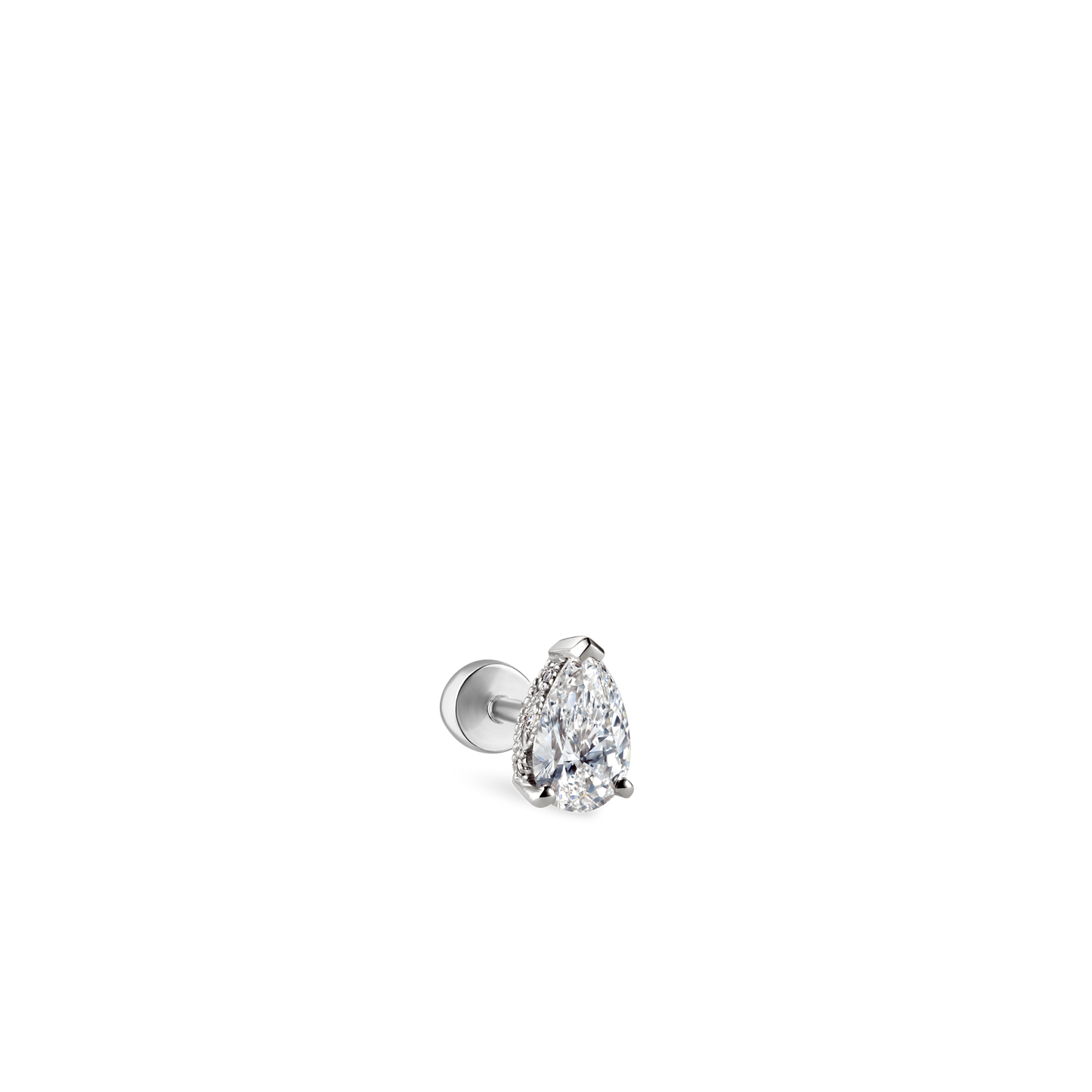 Pear Diamond Threaded Stud Earring, Diamond Back With Titanium Backing