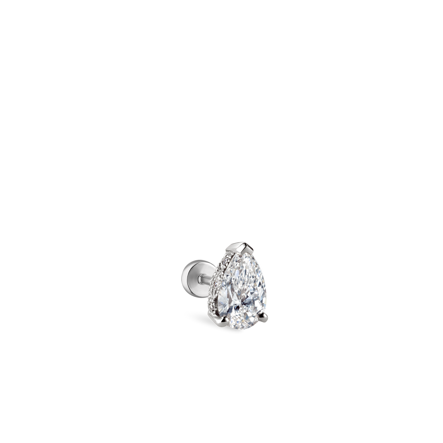 Pear Diamond Threaded Stud Earring, Diamond Back With Titanium Backing