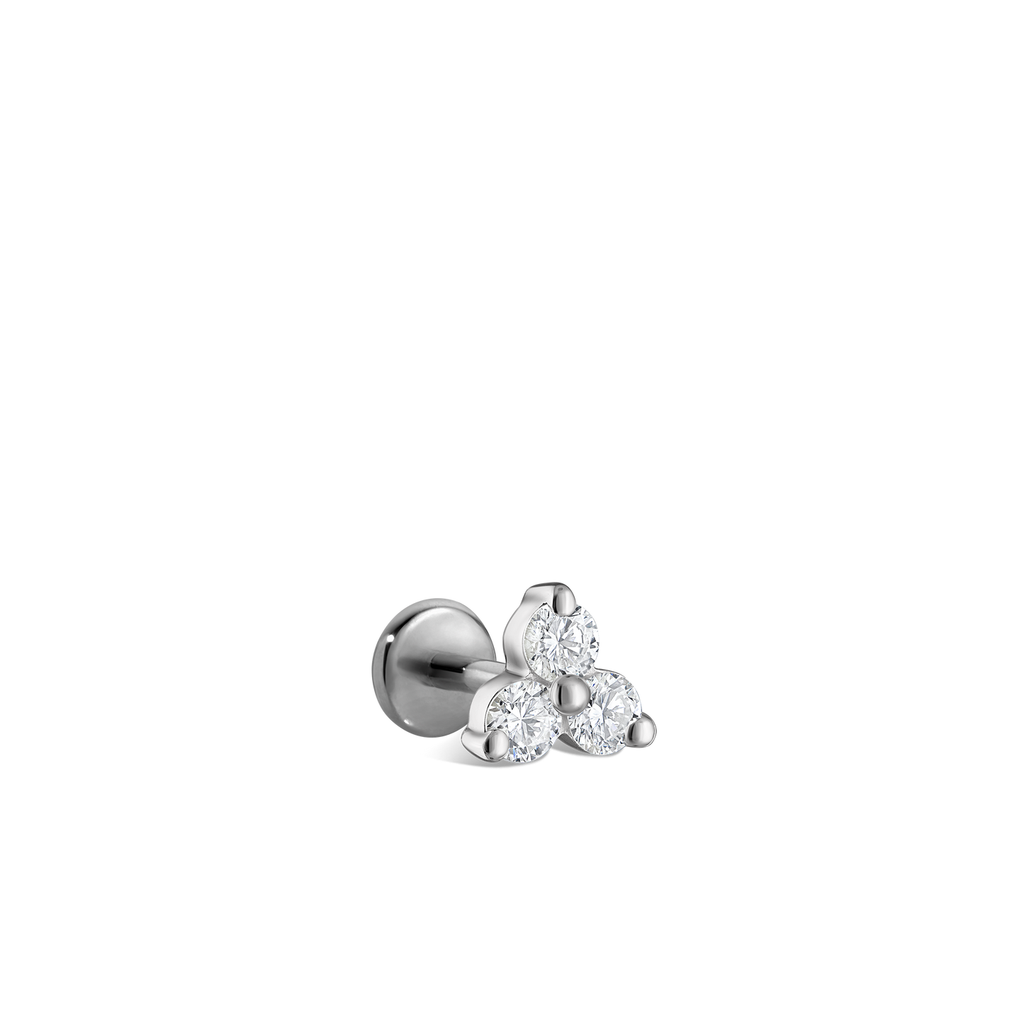 Diamond Trinity Threaded Stud Earring With Titanium Backing