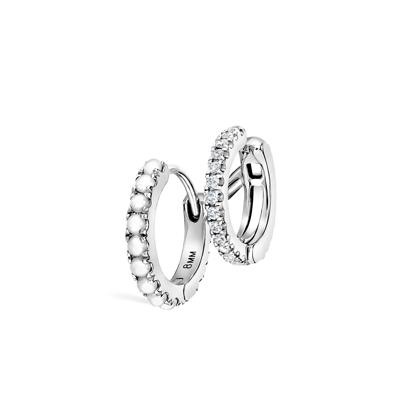 Pearl and Diamond Double Eternity Linked Hoop Earring and Cuff