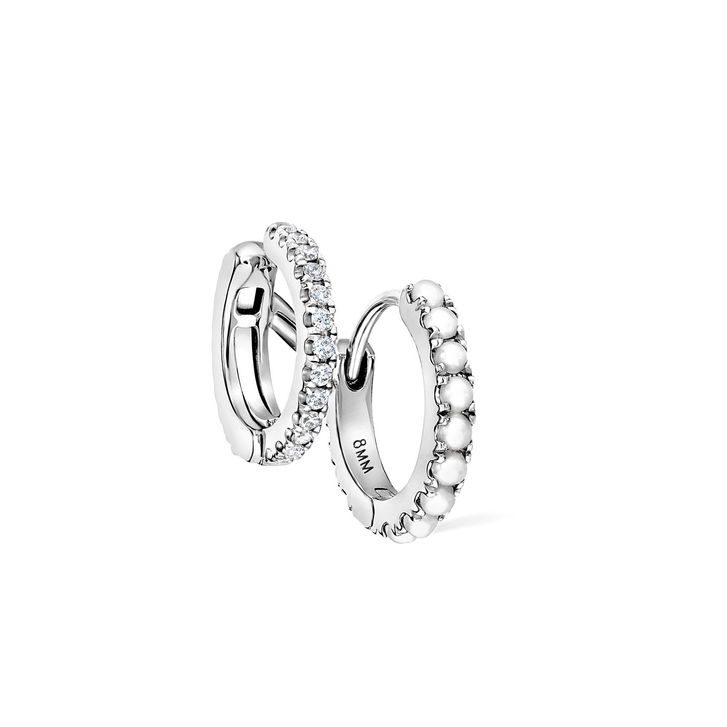 Pearl and Diamond Double Eternity Linked Hoop Earring and Cuff