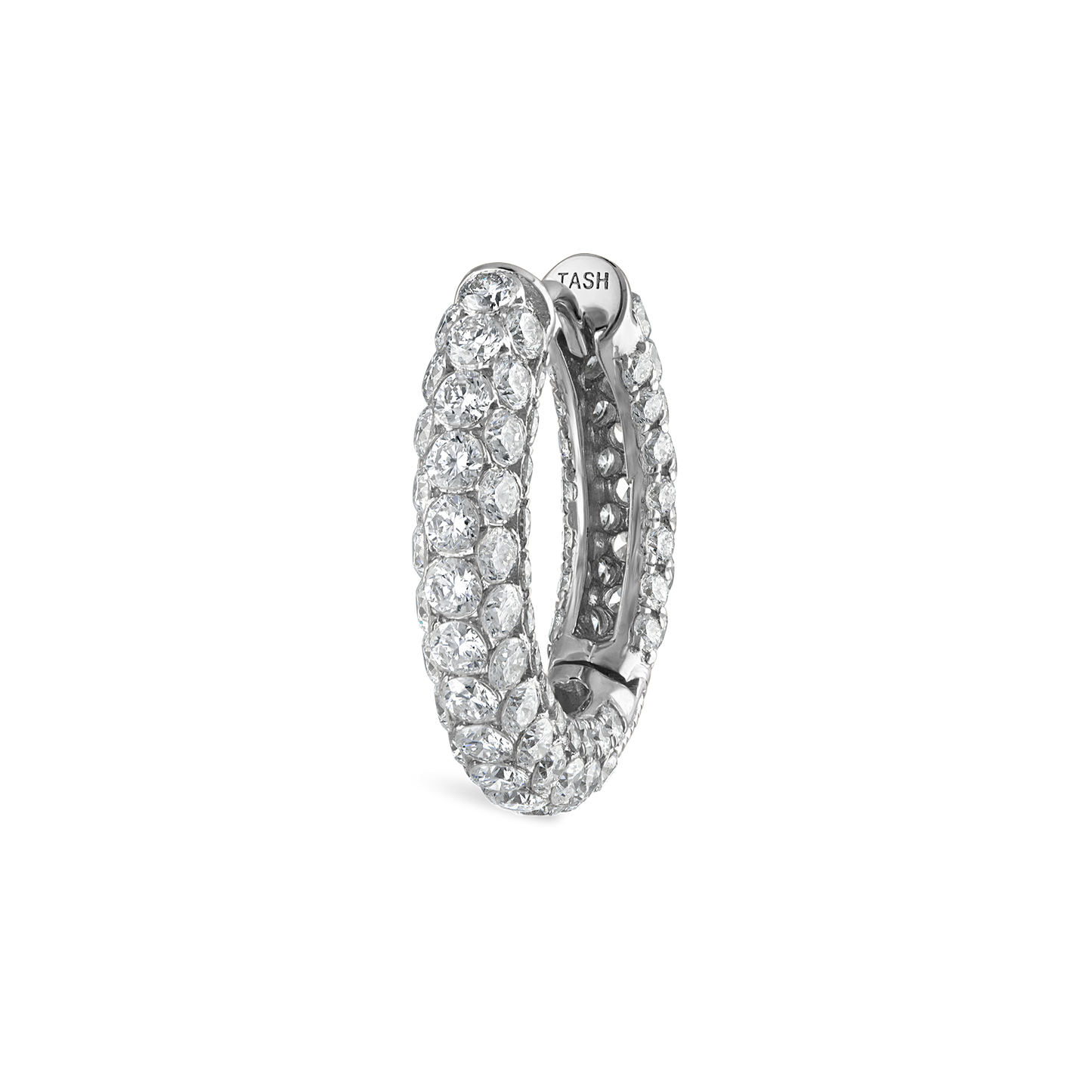 Invisible Set Diamond Three Row Pavé Hoop Earring