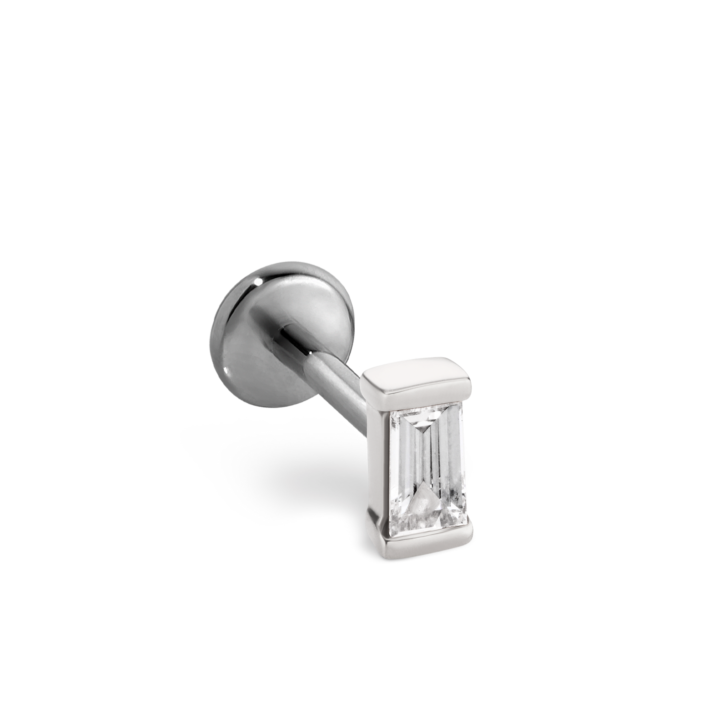 Diamond Baguette Threaded Stud Earring With Titanium Backing