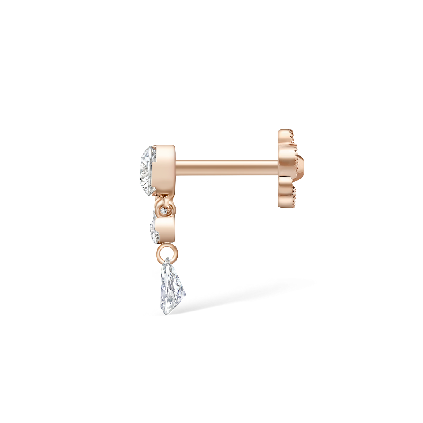Invisible Set Diamond Crescendo Bar Threaded Stud Earring