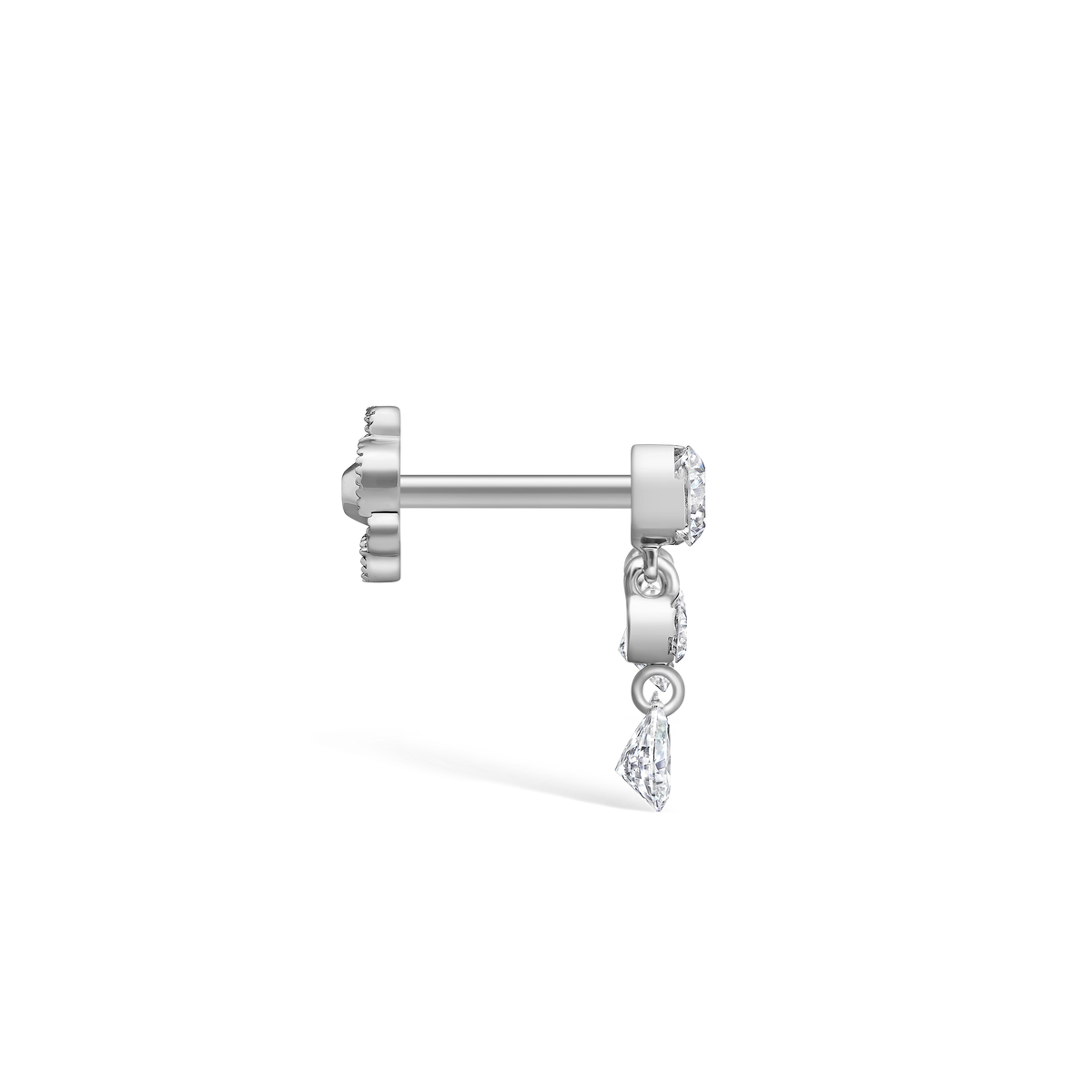 Invisible Set Diamond Crescendo Bar Threaded Stud Earring