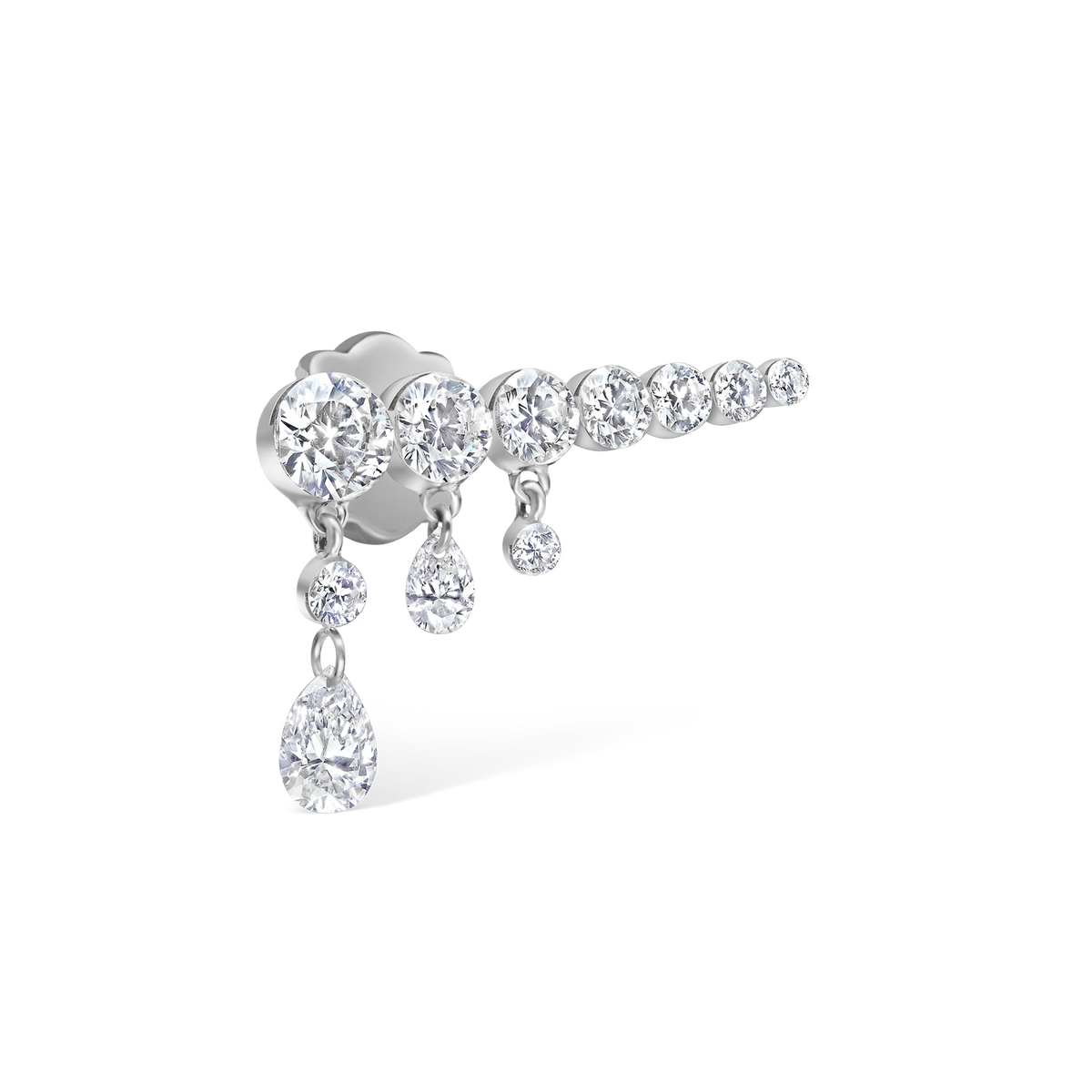 Invisible Set Diamond Crescendo Bar Threaded Stud Earring