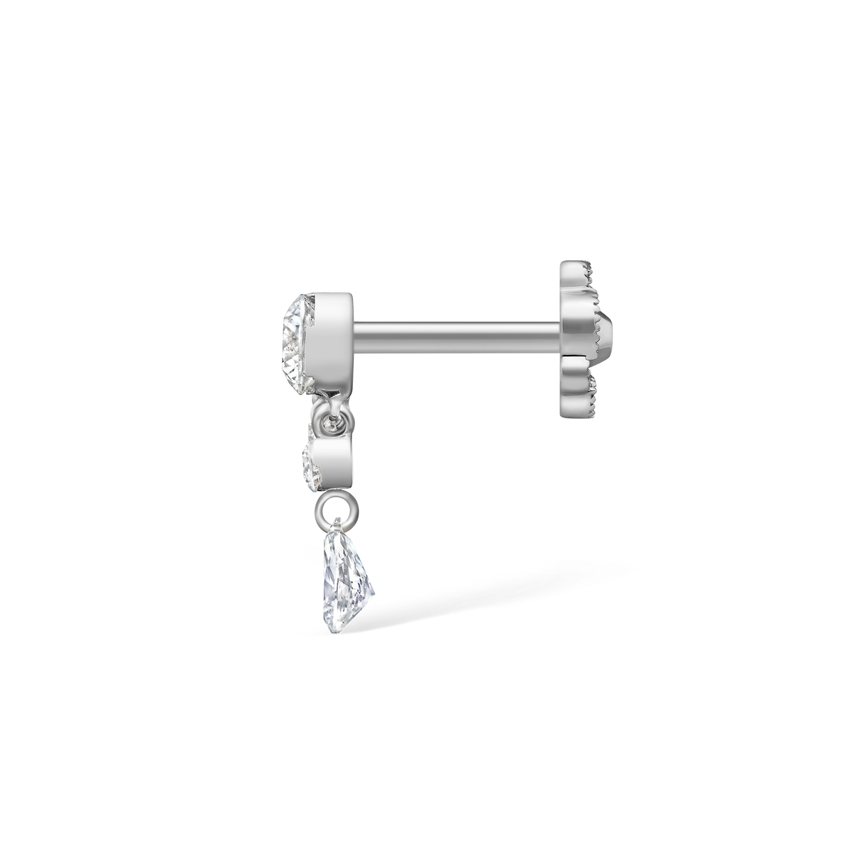 Invisible Set Diamond Crescendo Bar Threaded Stud Earring