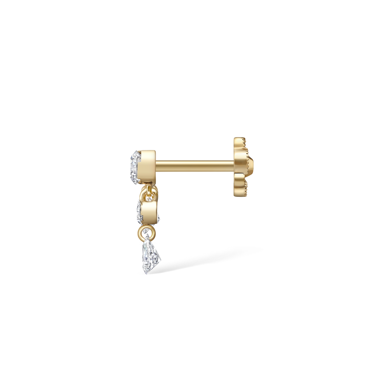 Invisible Set Diamond Crescendo Bar Threaded Stud Earring