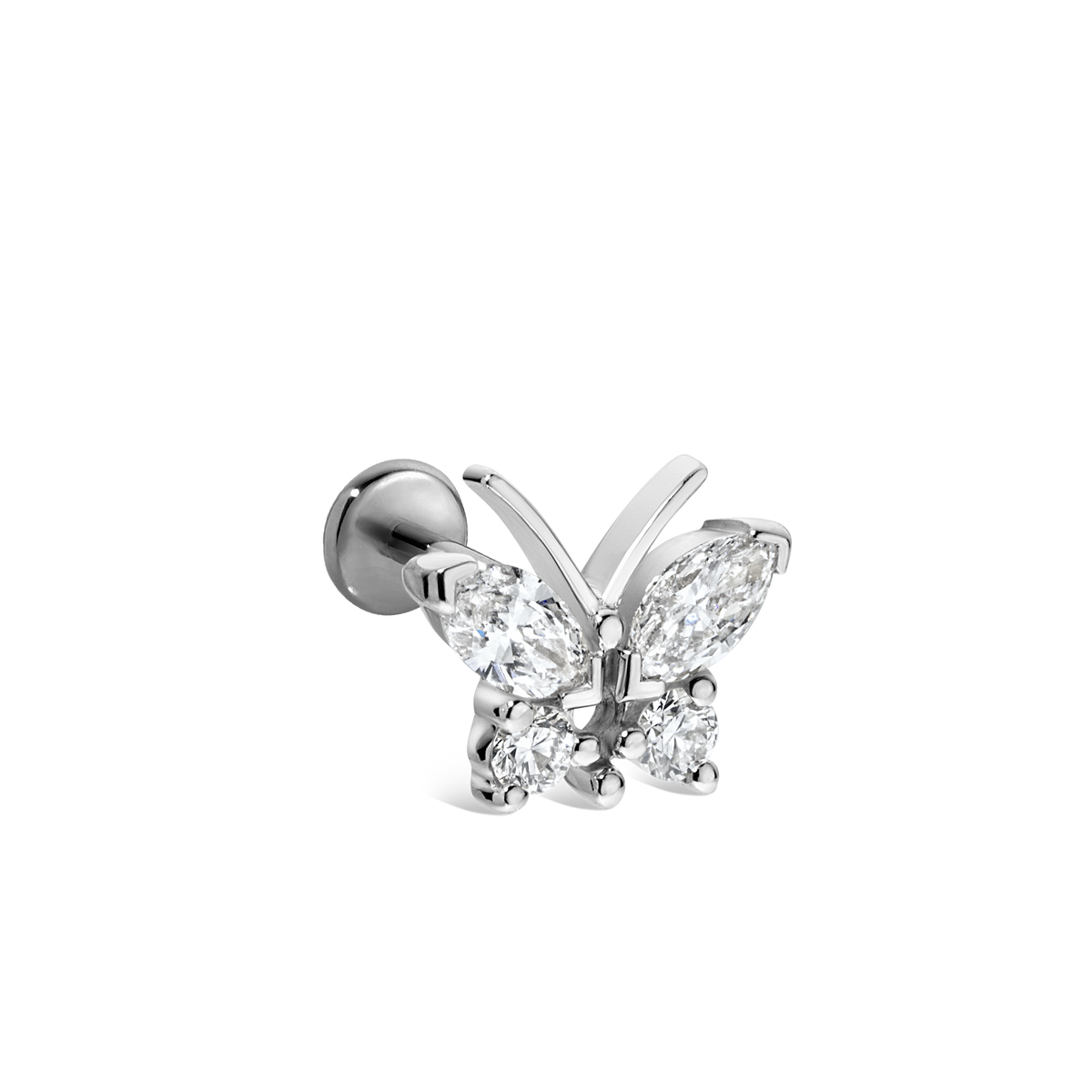 Diamond Marquise Butterfly Threaded Stud Earring With Titanium Backing