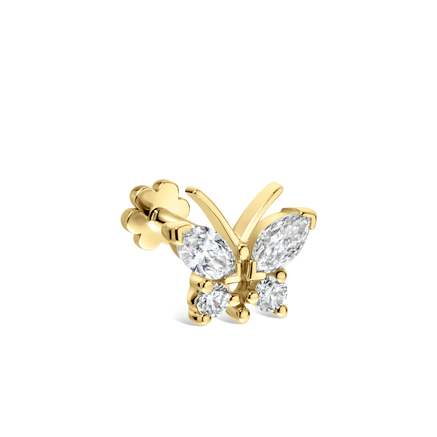 Diamond Marquise Butterfly Threaded Stud Earring
