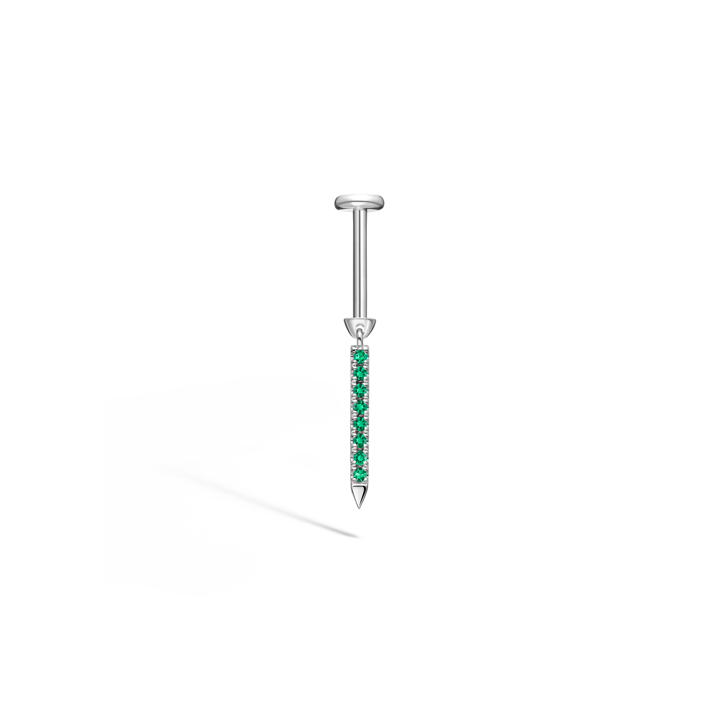 Emerald Eternity Bar Charm Threaded Stud Earring