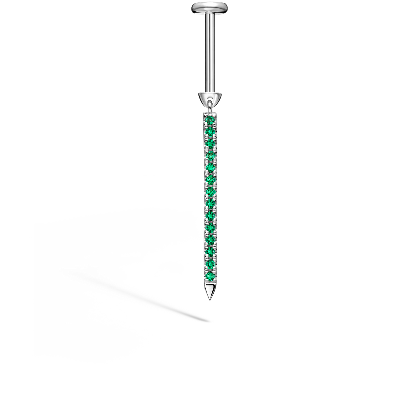Emerald Eternity Bar Charm Threaded Stud Earring
