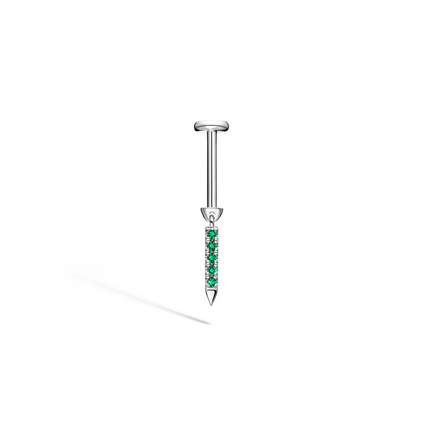 Emerald Eternity Bar Charm Threaded Stud Earring