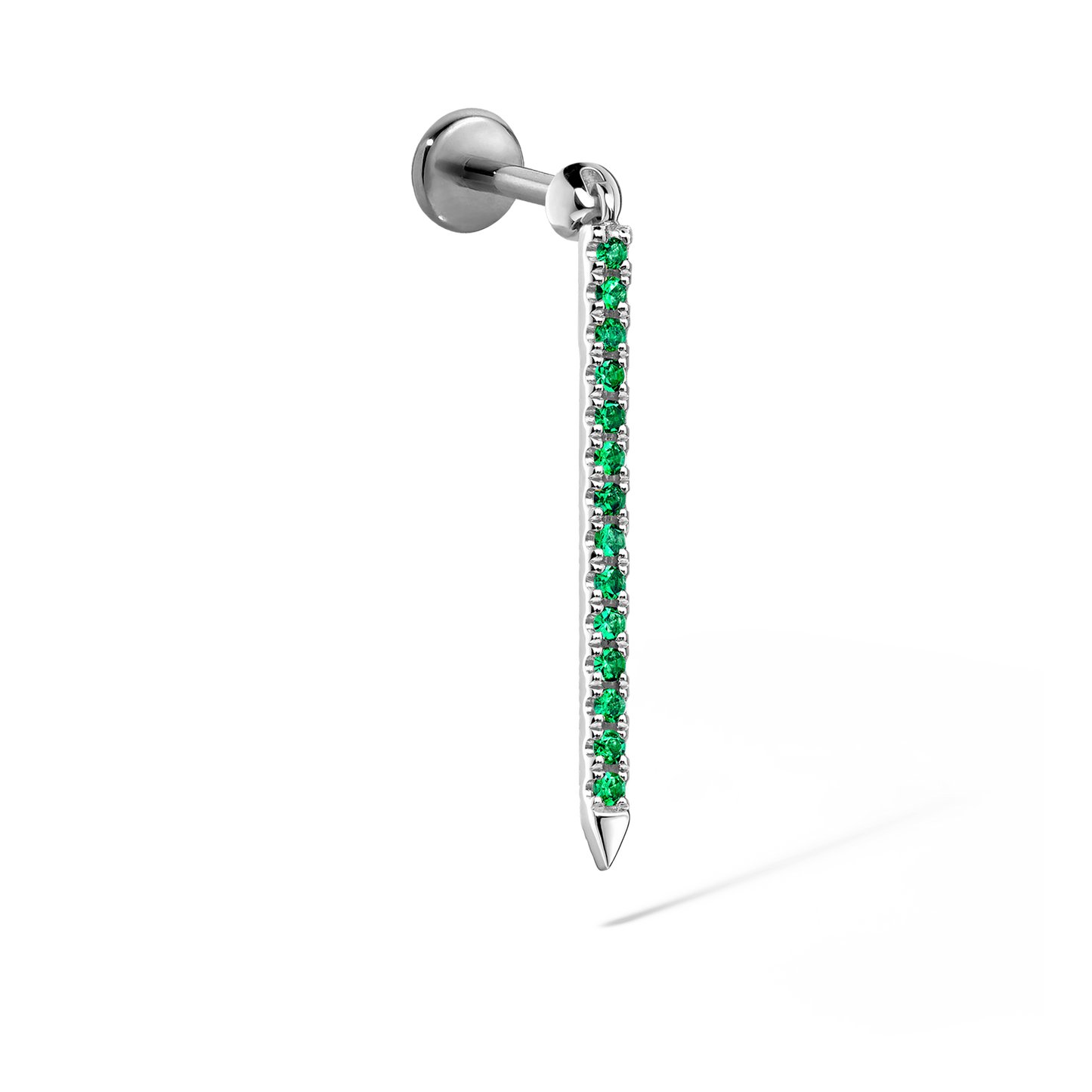 Emerald Eternity Bar Charm Threaded Stud Earring With Titanium Backing