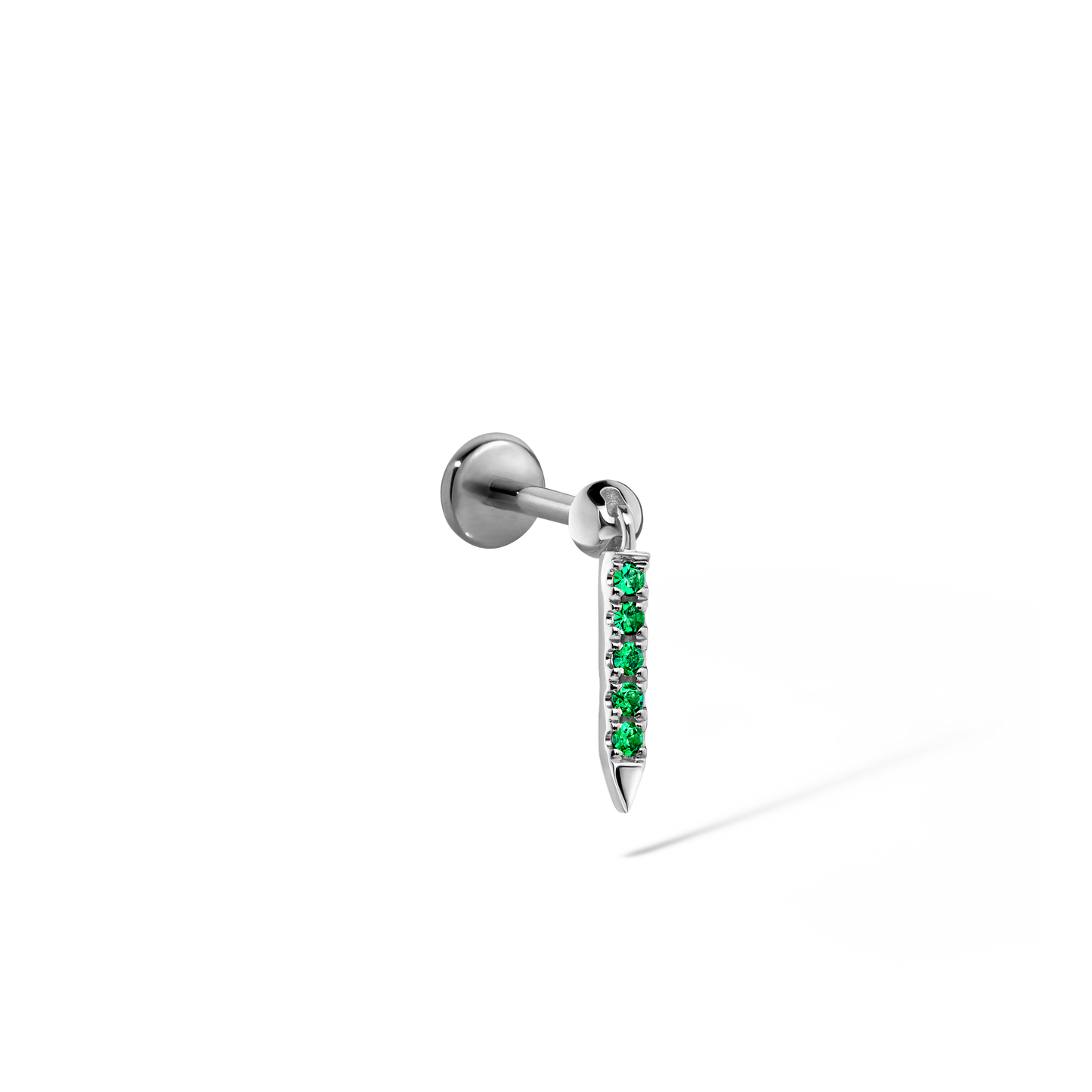 Emerald Eternity Bar Charm Threaded Stud Earring With Titanium Backing