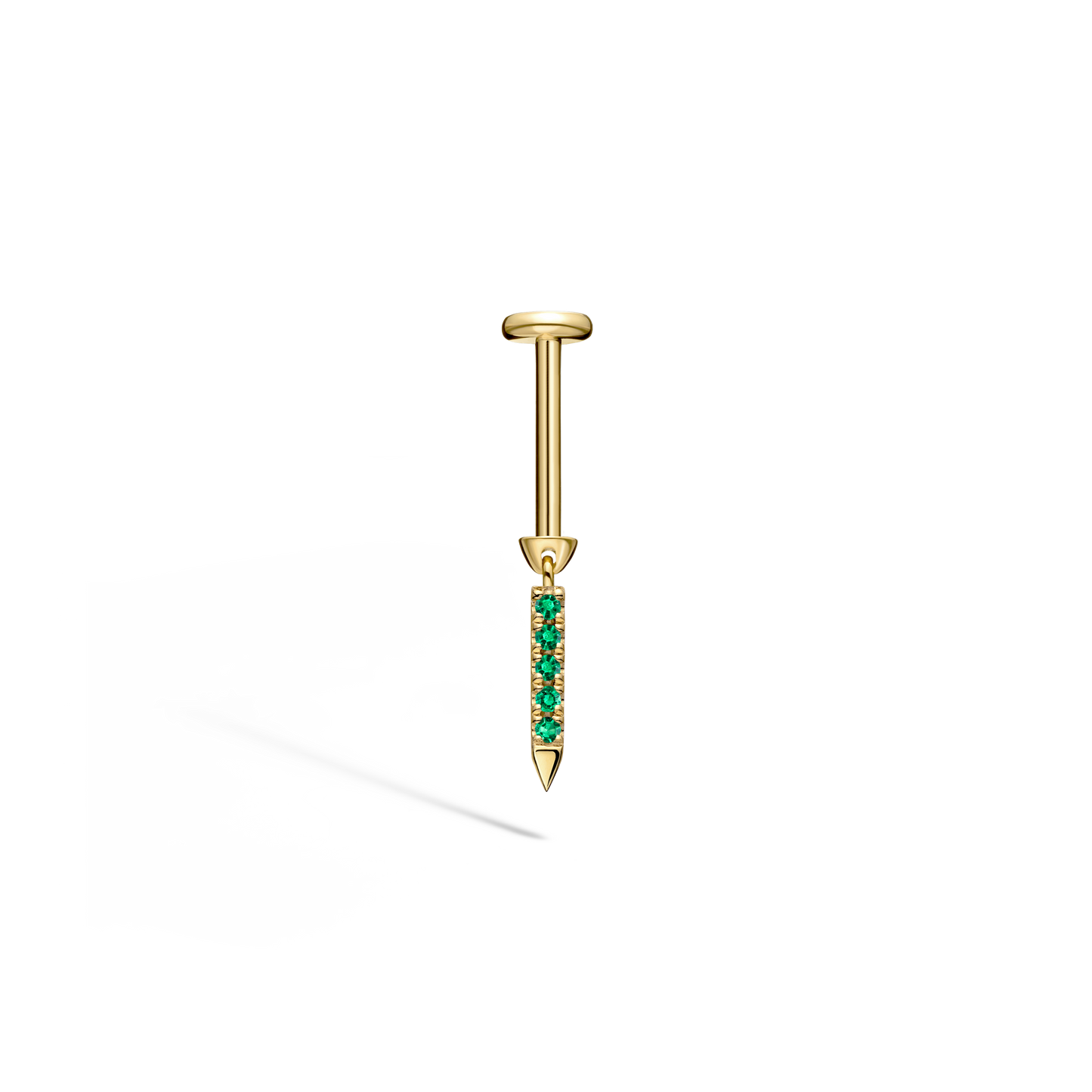 Emerald Eternity Bar Charm Threaded Stud Earring