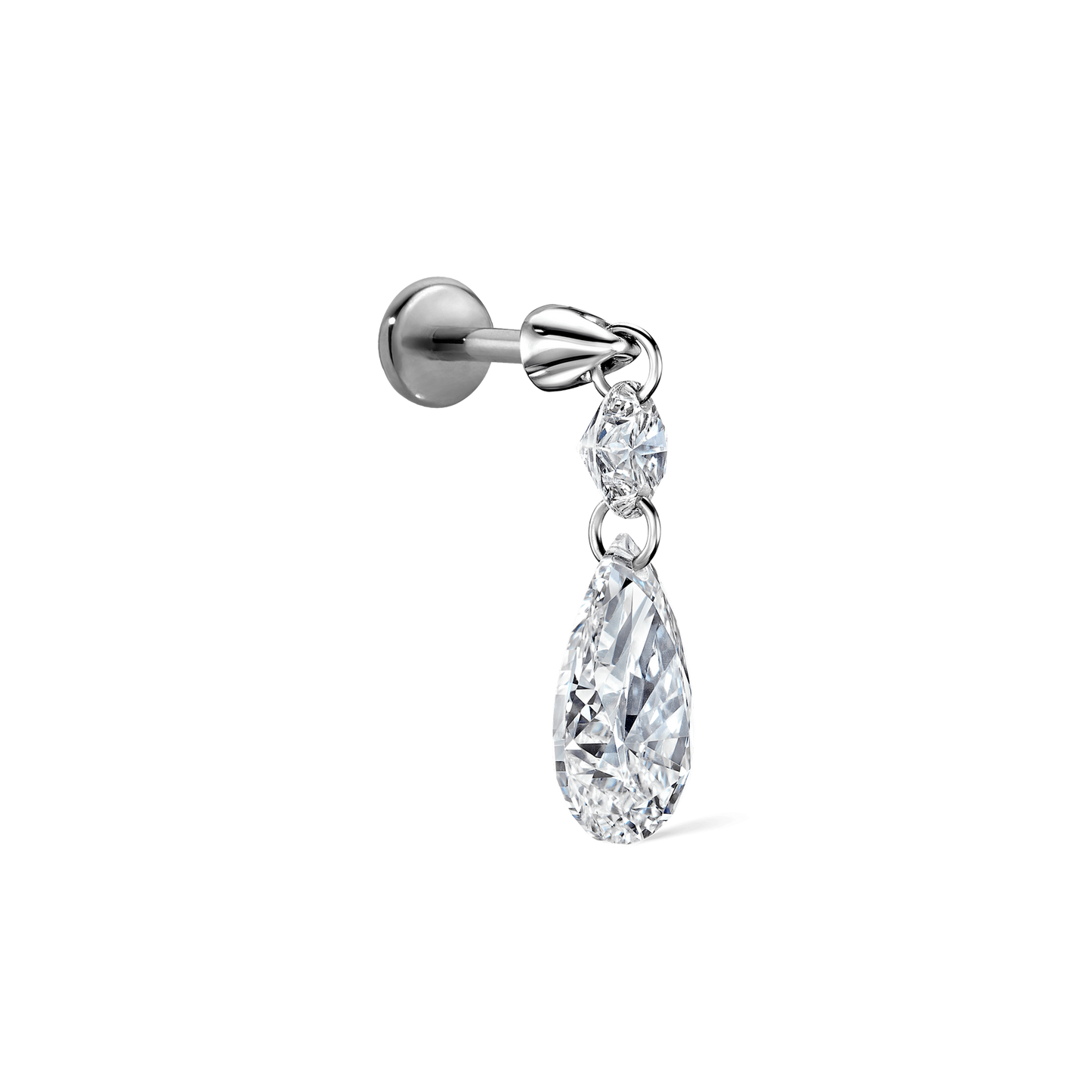 Floating Double Diamond Threaded Charm Earring With Titanium Backing