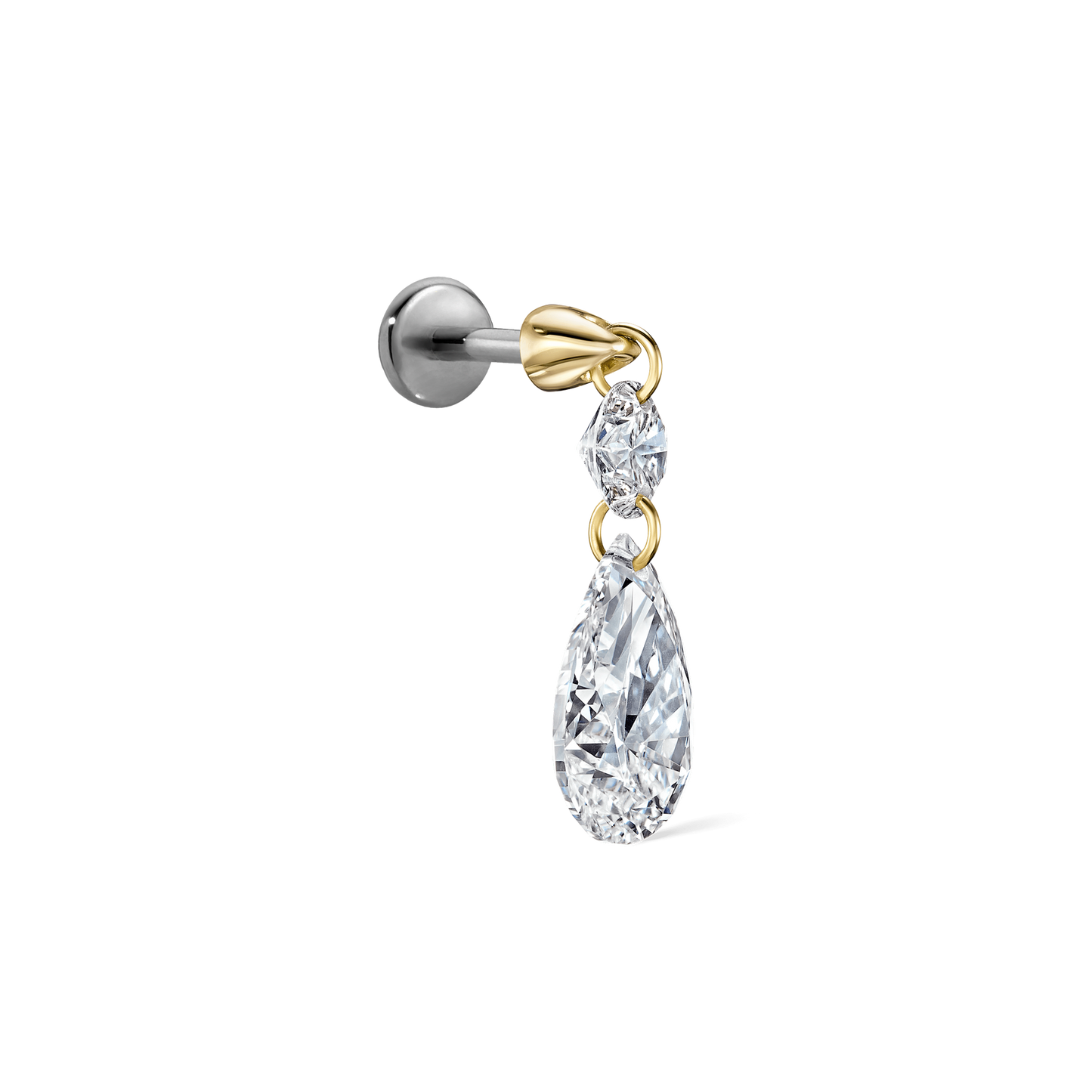 Floating Double Diamond Threaded Charm Earring With Titanium Backing