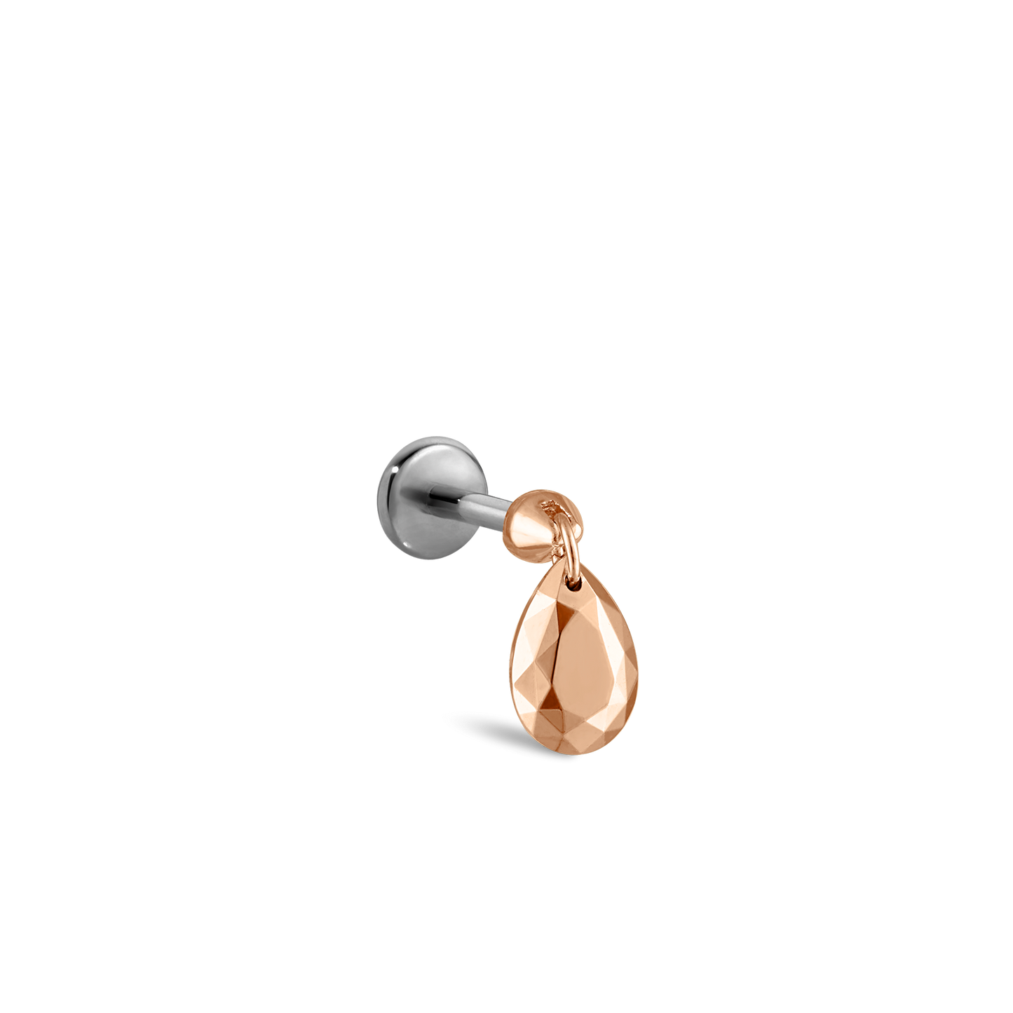 Faceted Gold Pear Threaded Charm Earring With Titanium Backing