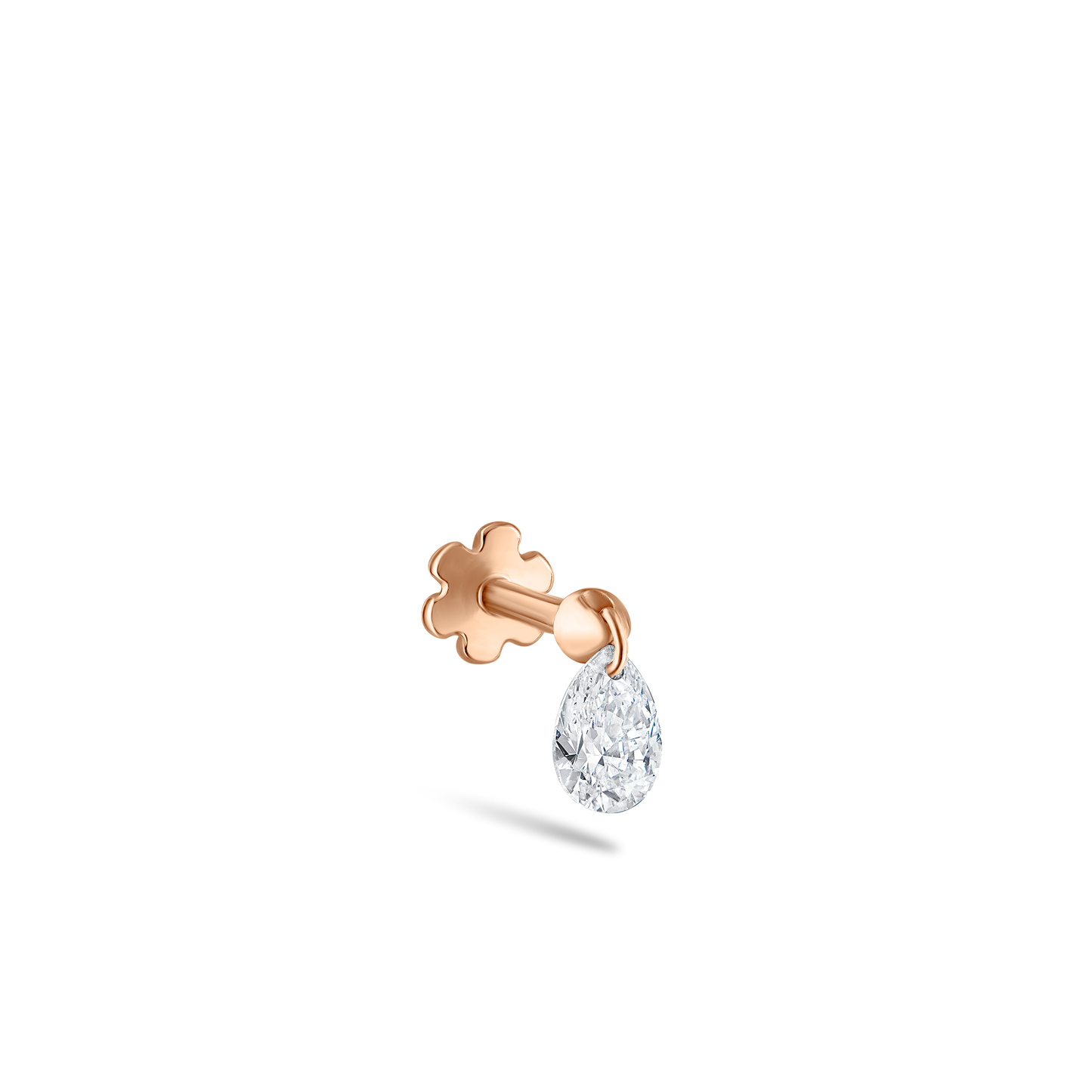 Floating Pear Diamond Charm Threaded Stud Earring