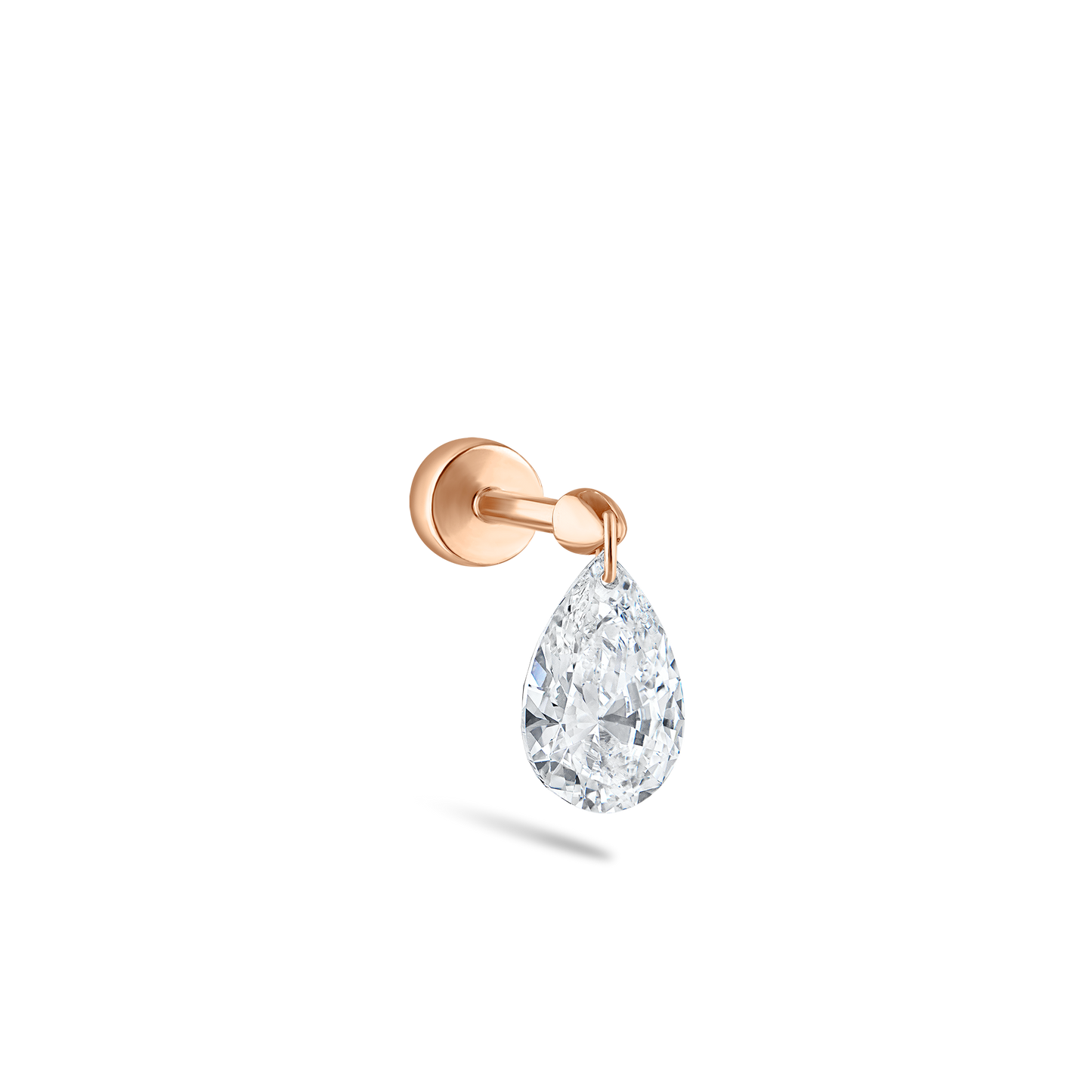 Floating Pear Diamond Charm Threaded Stud Earring
