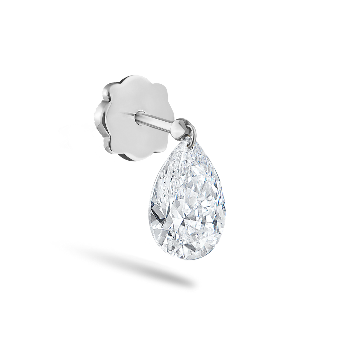 Floating Pear Diamond Charm Threaded Stud Earring
