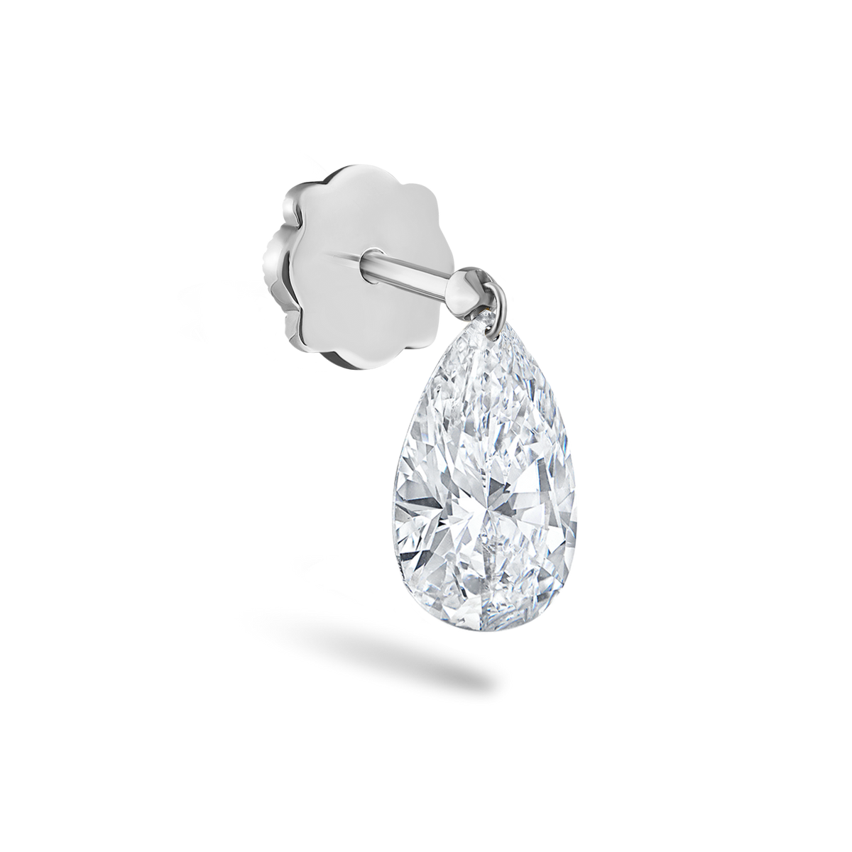 Floating Pear Diamond Charm Threaded Stud Earring