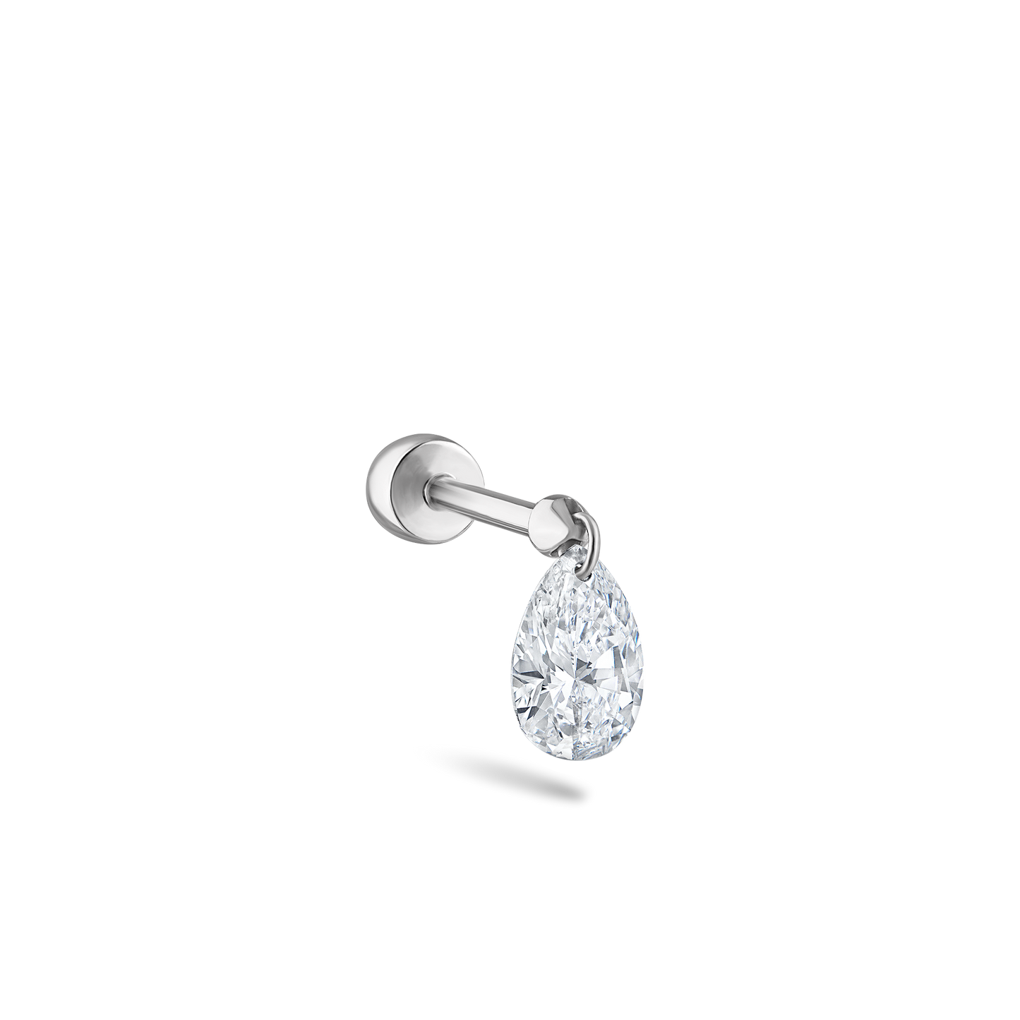 Floating Pear Diamond Charm Threaded Stud Earring