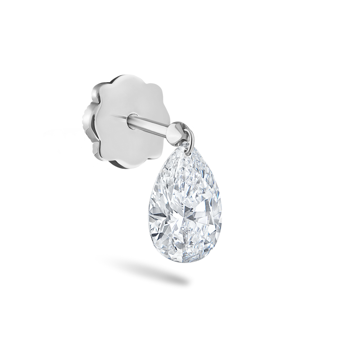Floating Pear Diamond Charm Threaded Stud Earring