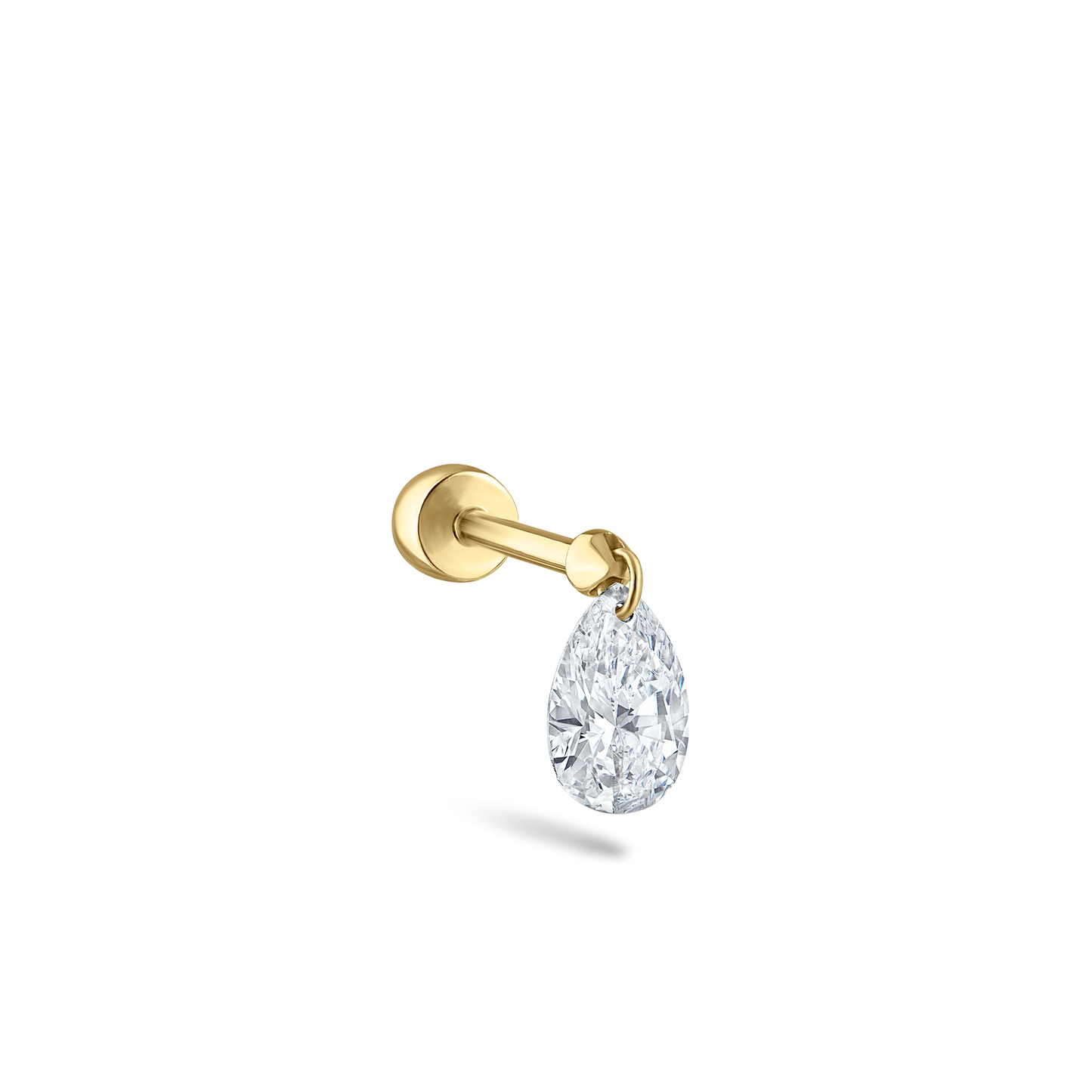 Floating Pear Diamond Charm Threaded Stud Earring