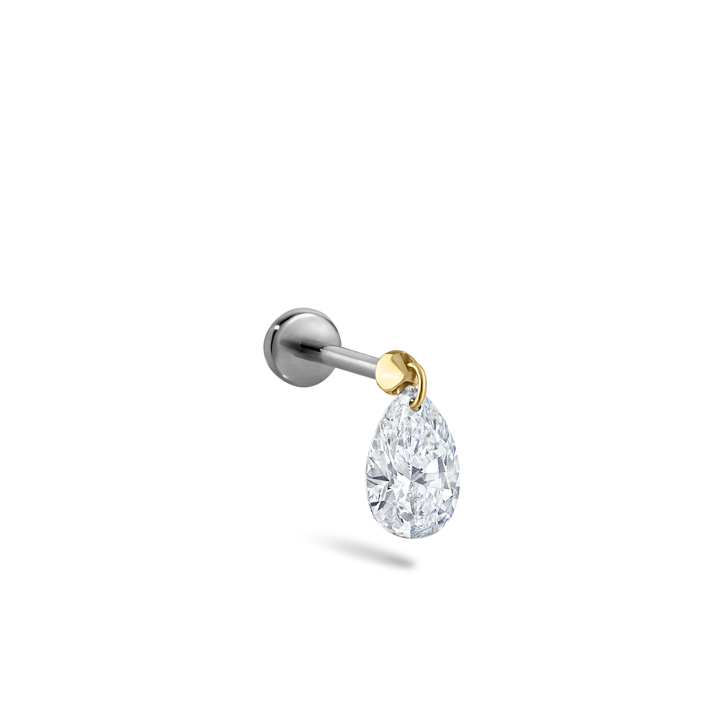 Floating Pear Diamond Charm Threaded Stud Earring With Titanium Backing