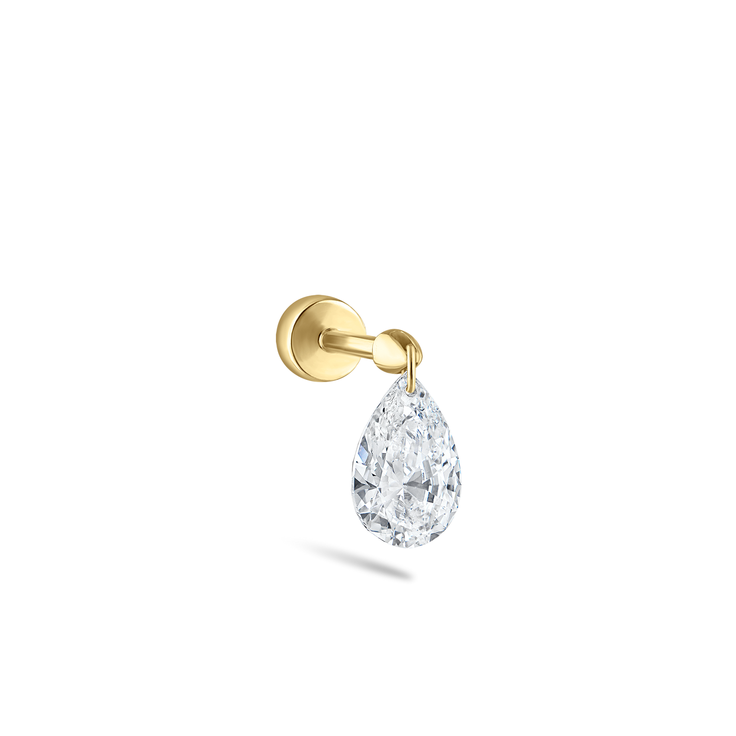 Floating Pear Diamond Charm Threaded Stud Earring