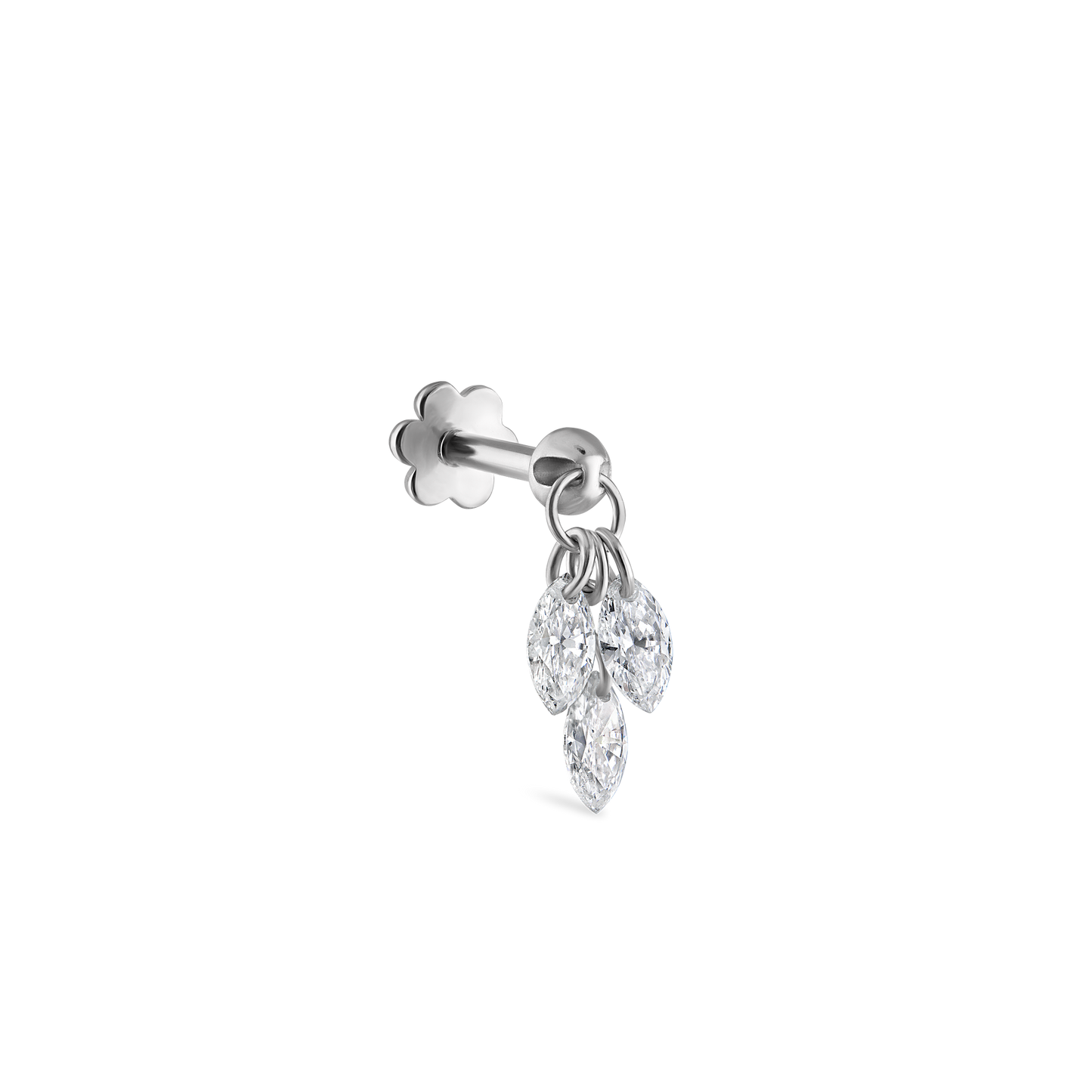 Floating Diamond Plume Threaded Charm Earring