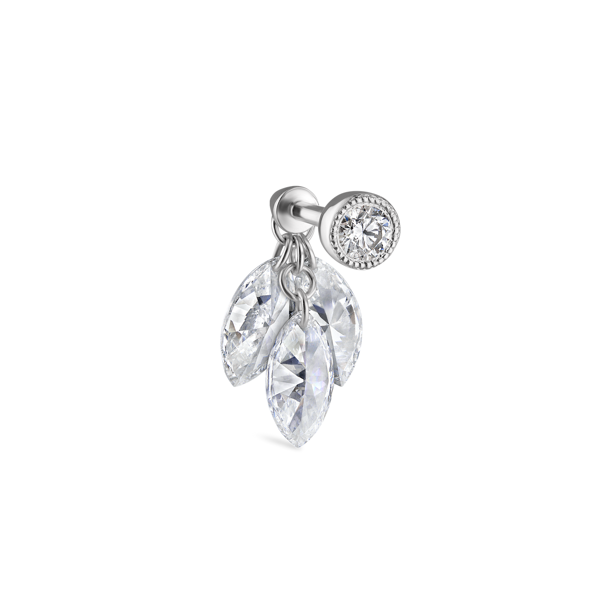 Floating Diamond Plume Threaded Charm Earring