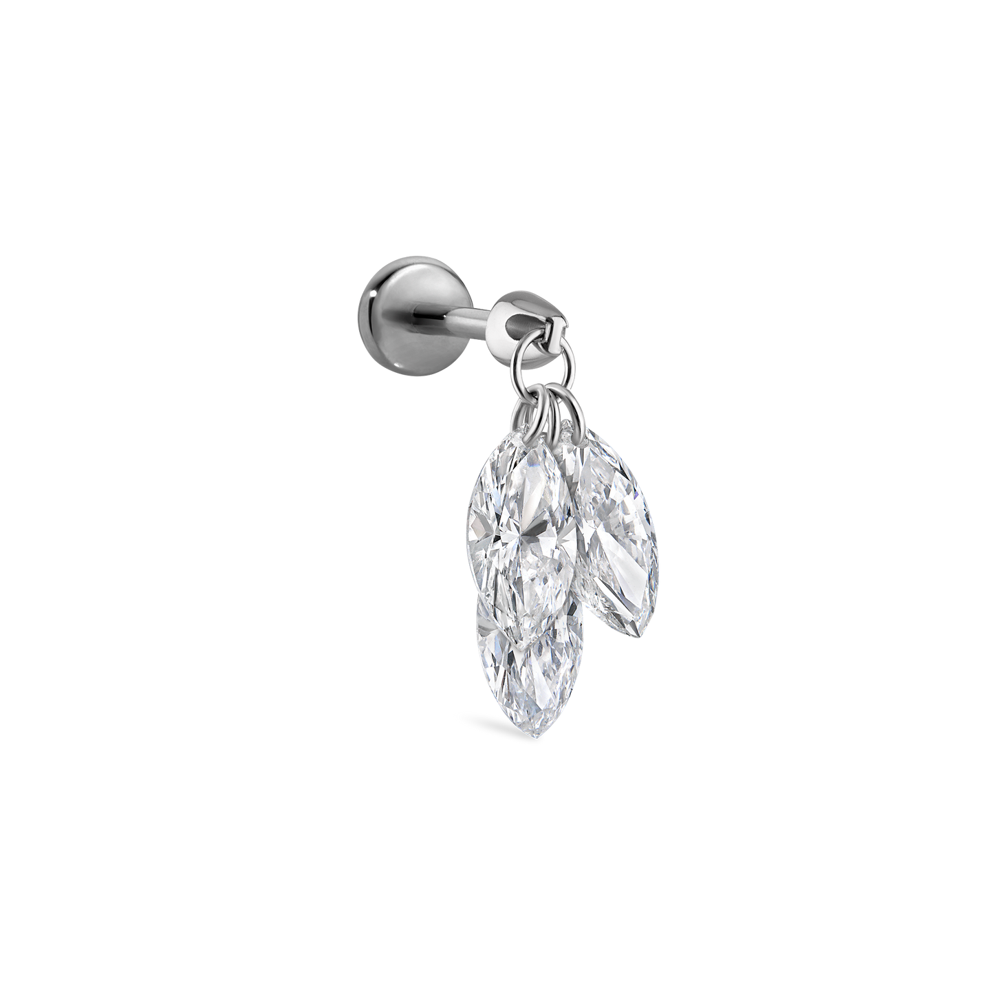 Floating Diamond Plume Threaded Charm Earring With Titanium Backing