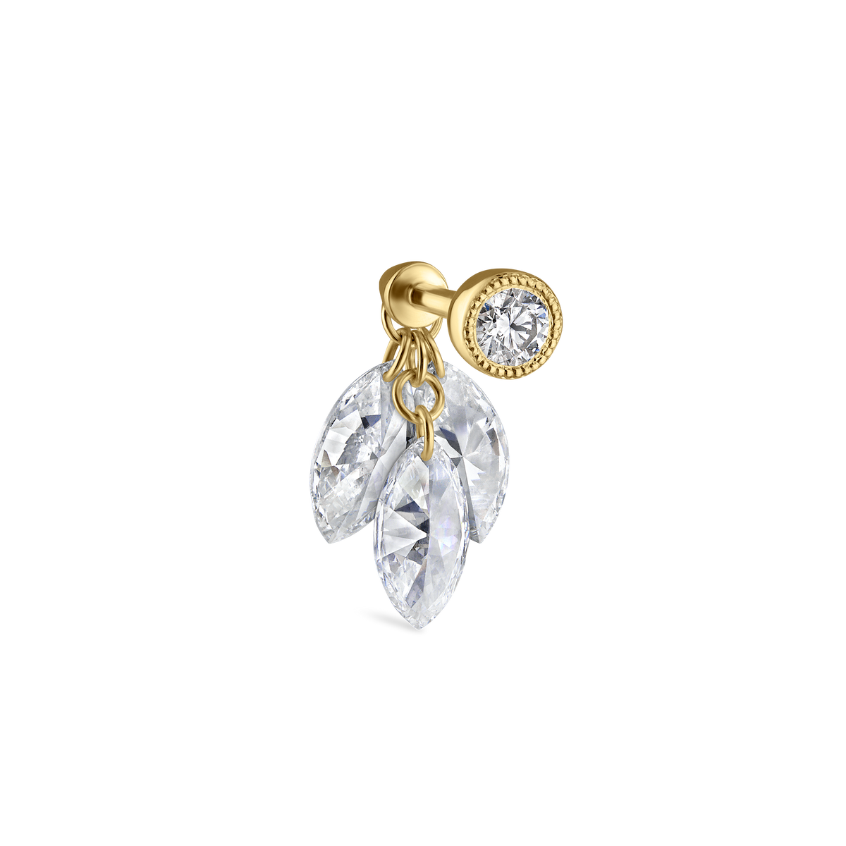 Floating Diamond Plume Threaded Charm Earring