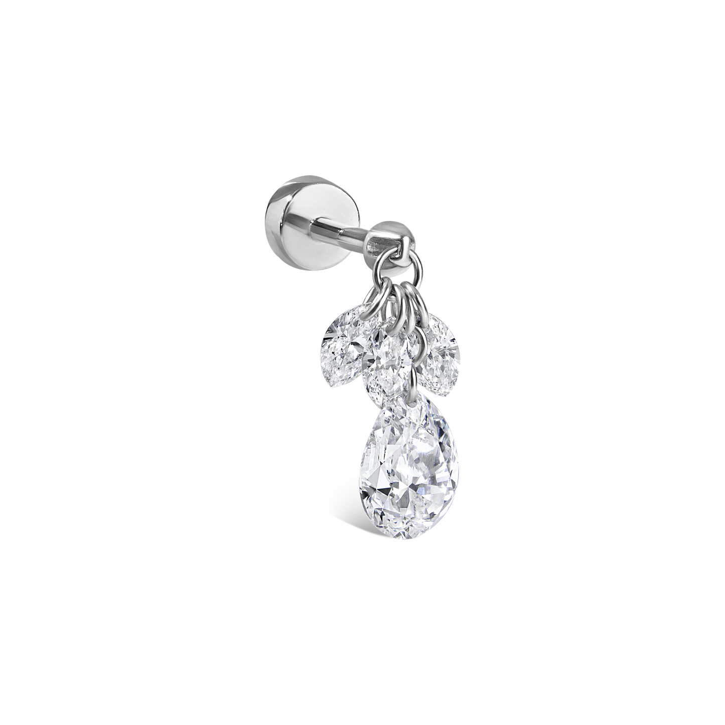 Floating Pear Diamond Plume Threaded Charm Earring