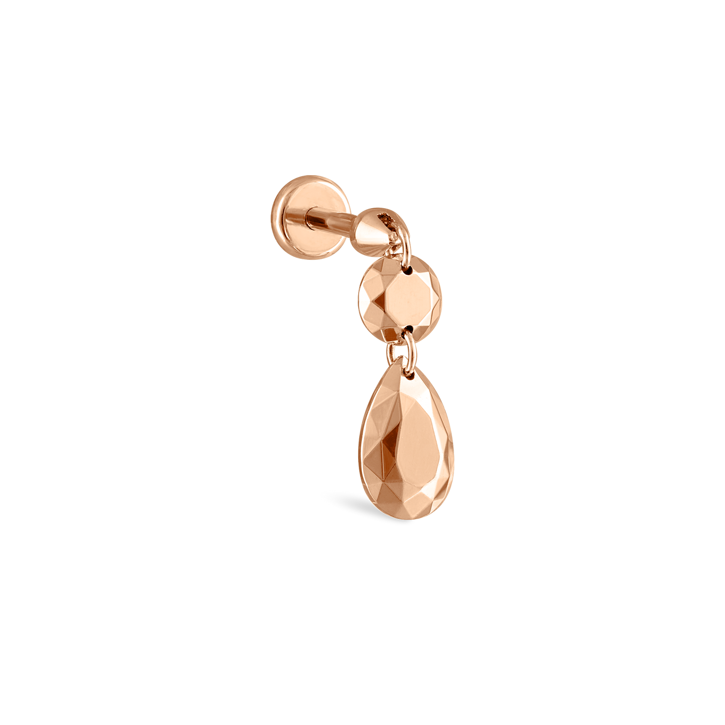 Double Faceted Gold Threaded Charm Stud Earring