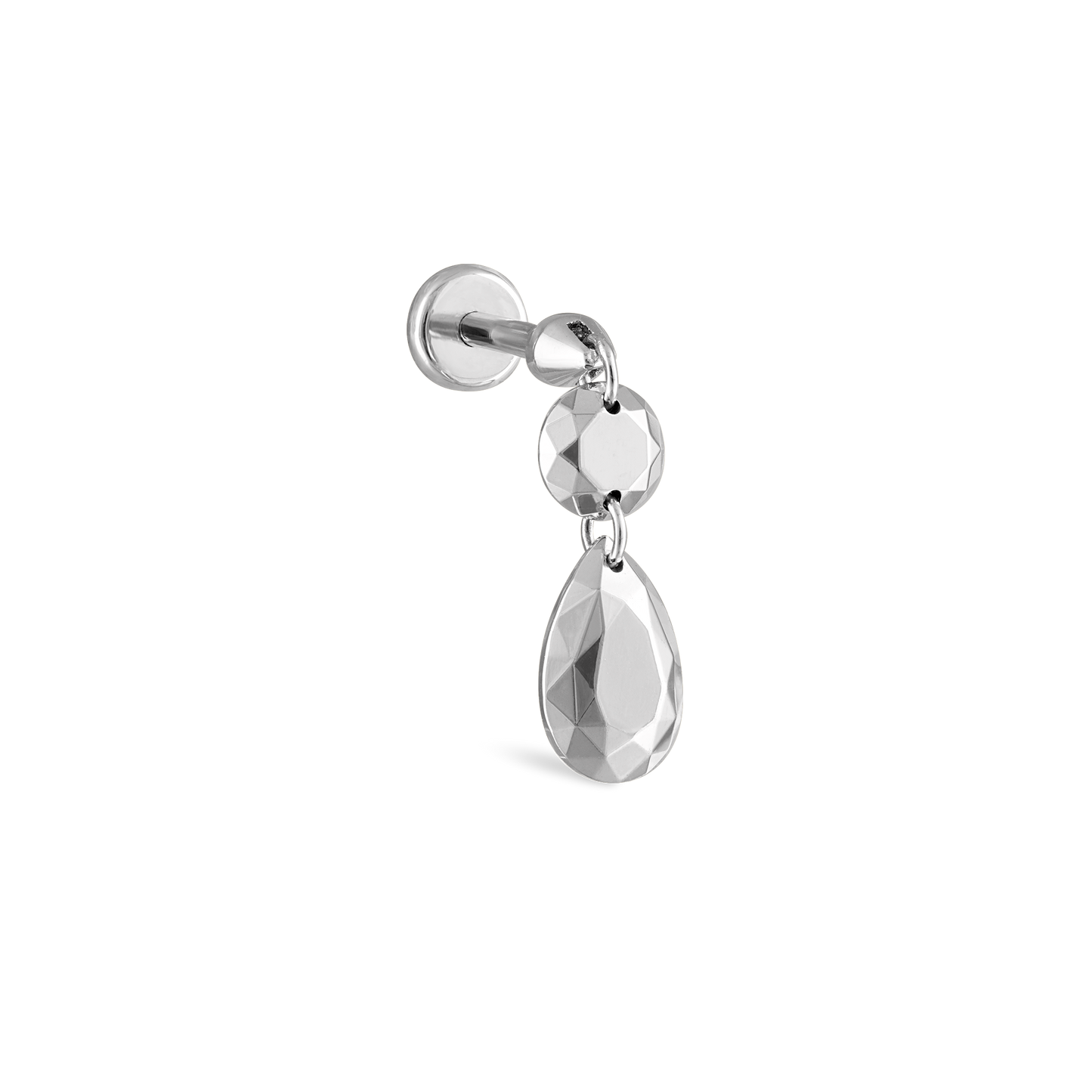 Double Faceted Gold Threaded Charm Stud Earring