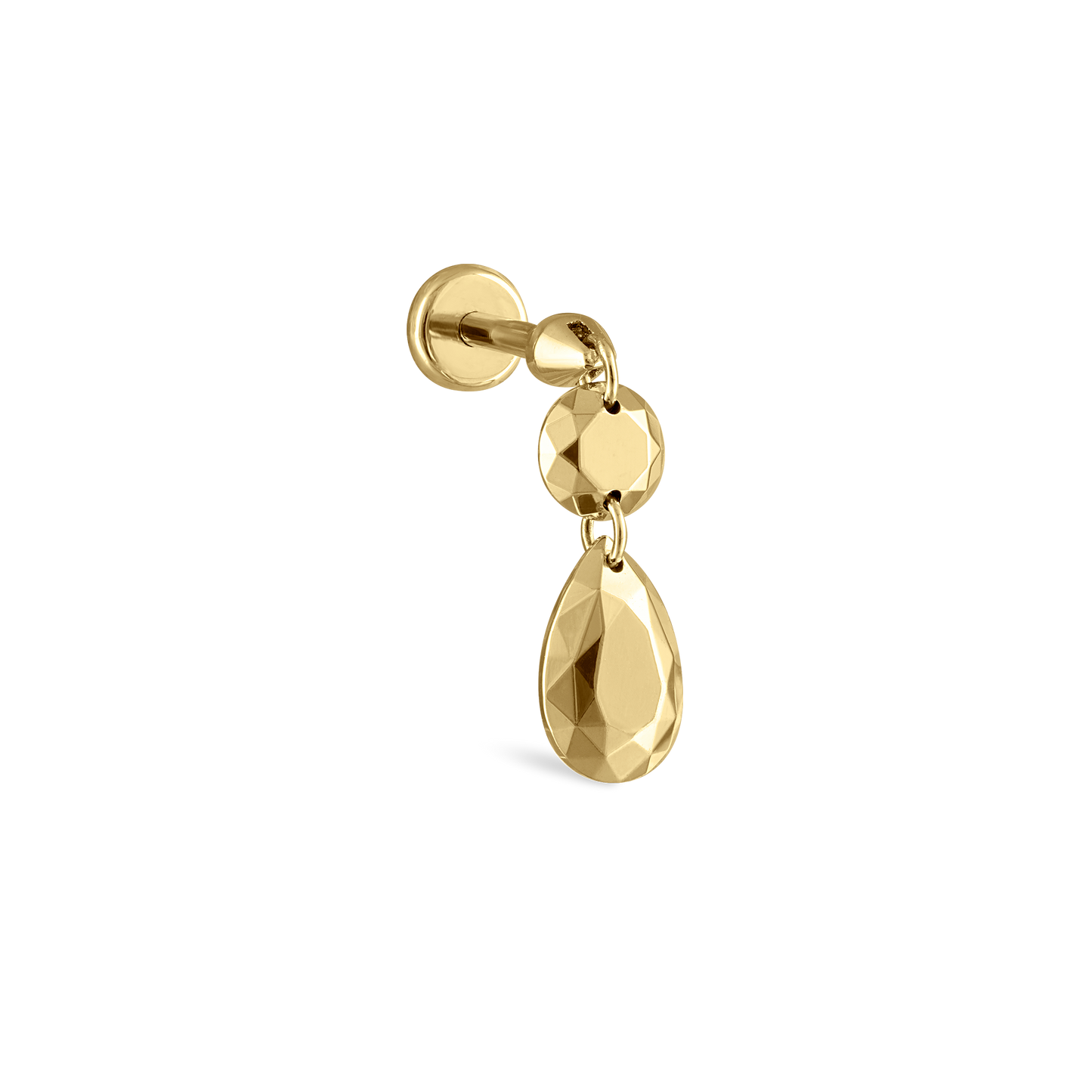 Double Faceted Gold Threaded Charm Stud Earring