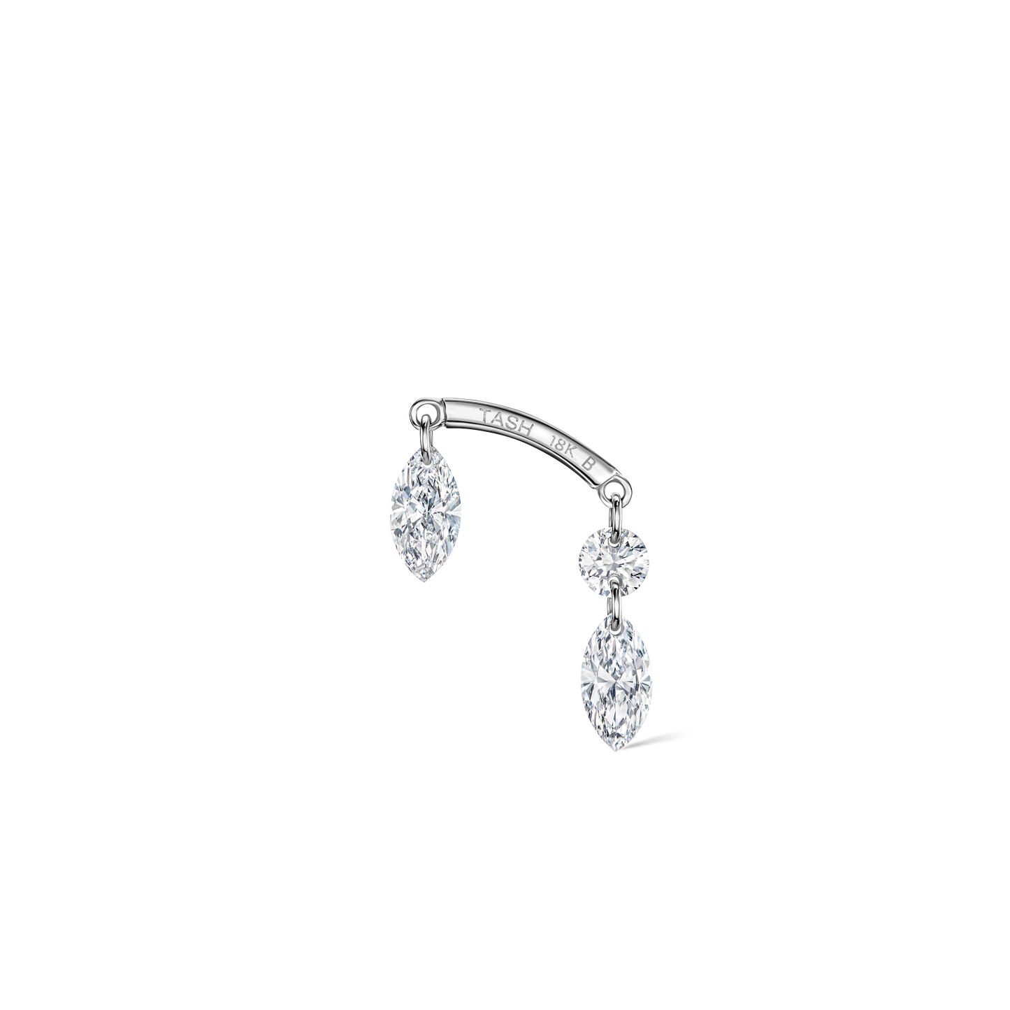 Floating Marquise and Round Diamond Drape Threaded Stud Earring