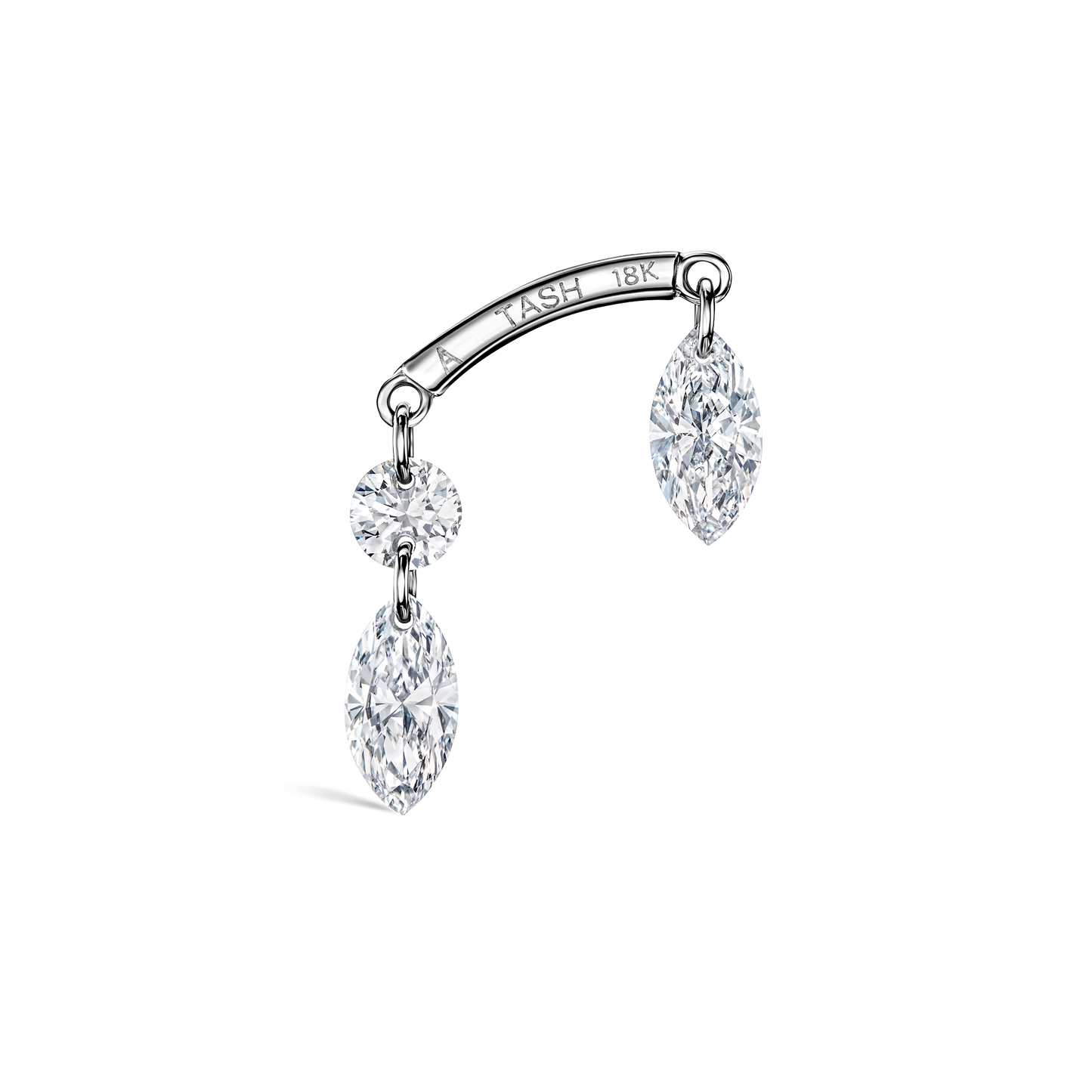 Floating Marquise and Round Diamond Drape Threaded Stud Earring