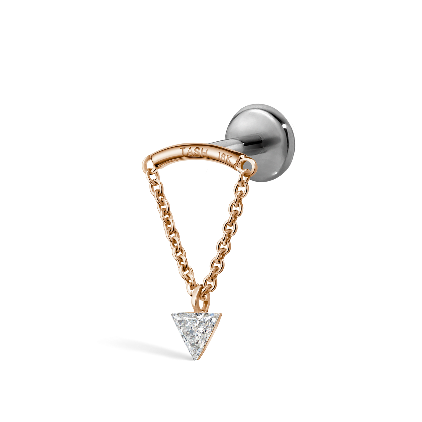 Invisible Set Triangle Diamond Drape Threaded Stud Earring With Titanium Backing