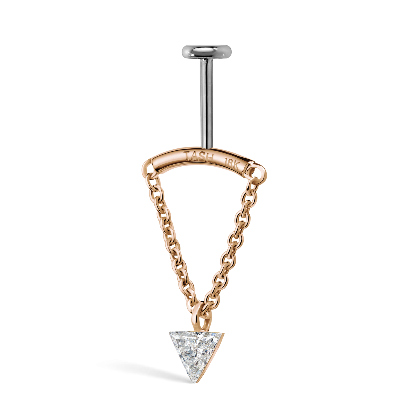 Invisible Set Triangle Diamond Drape Threaded Stud Earring With Titanium Backing