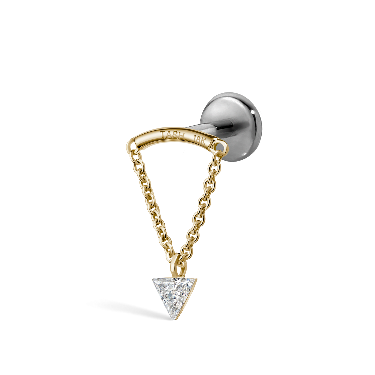 Invisible Set Triangle Diamond Drape Threaded Stud Earring With Titanium Backing