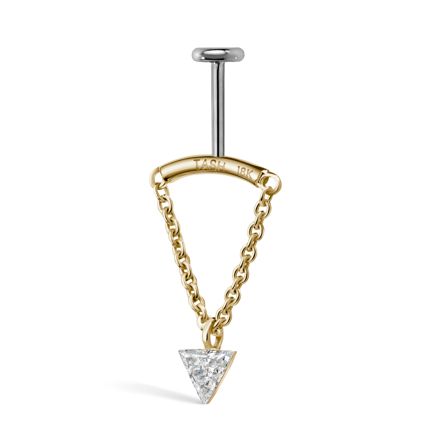 Invisible Set Triangle Diamond Drape Threaded Stud Earring With Titanium Backing