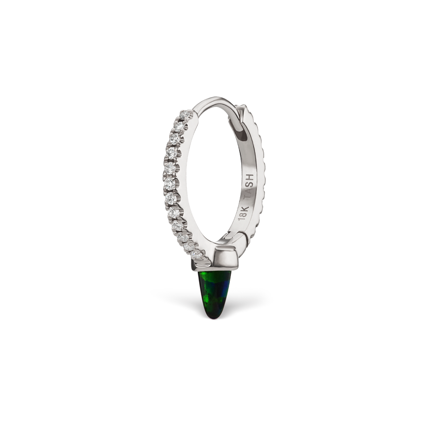 Single Short Black Opal Spike Diamond Eternity Hoop Earring