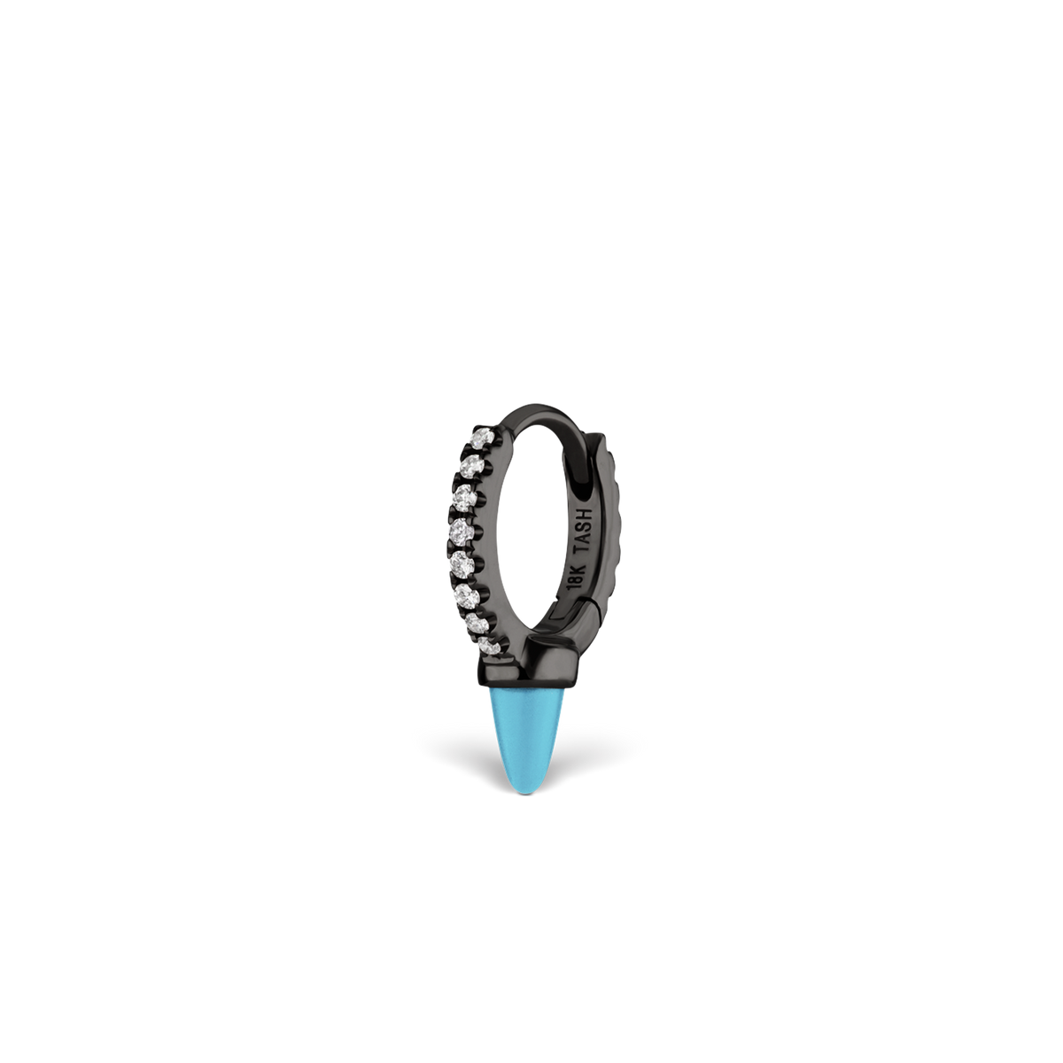 Single Short Turquoise Spike Diamond Eternity Hoop Earring