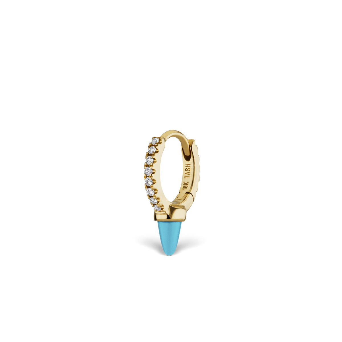 Single Short Turquoise Spike Diamond Eternity Hoop Earring