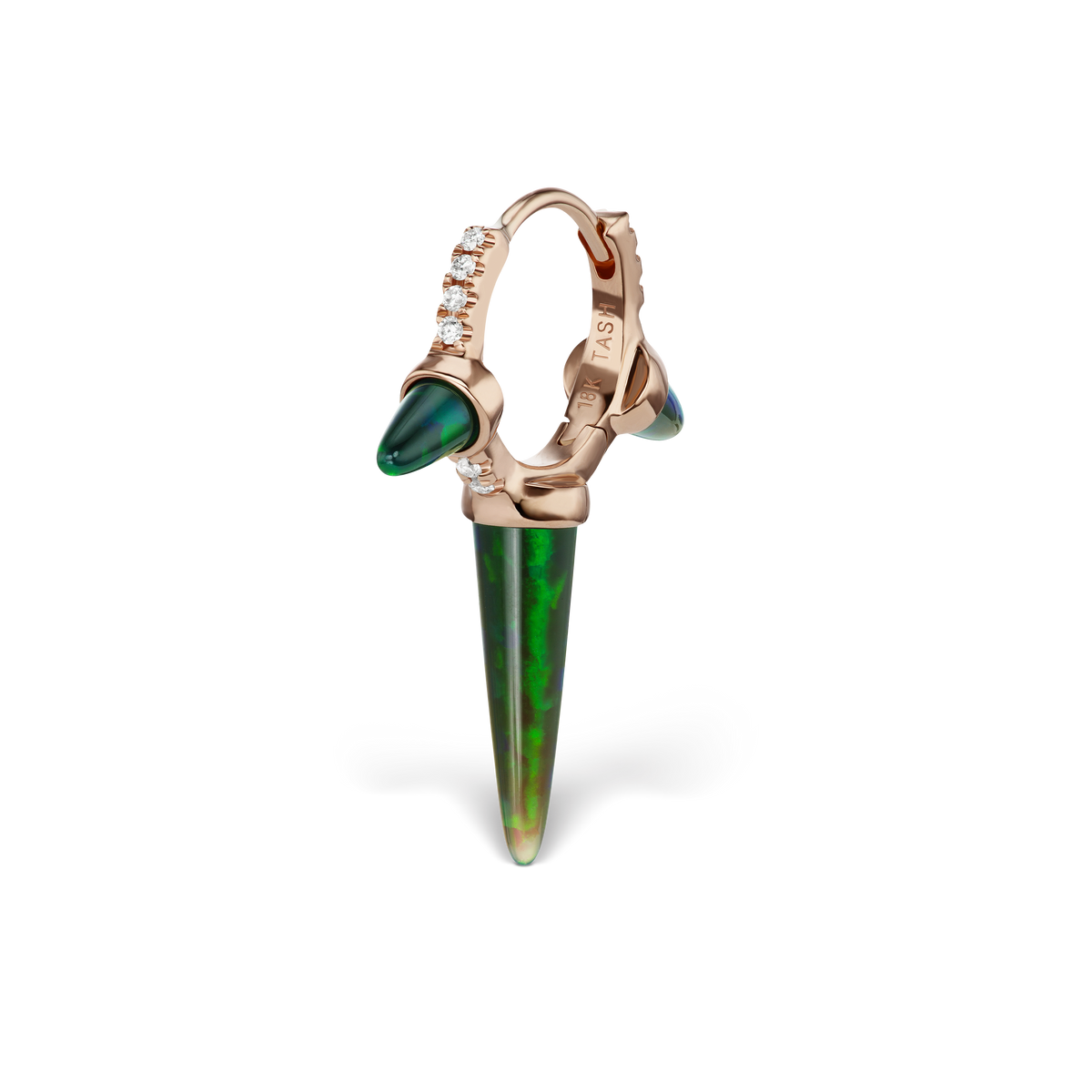 Triple Long Black Opal Spike Diamond Eternity Hoop Earring